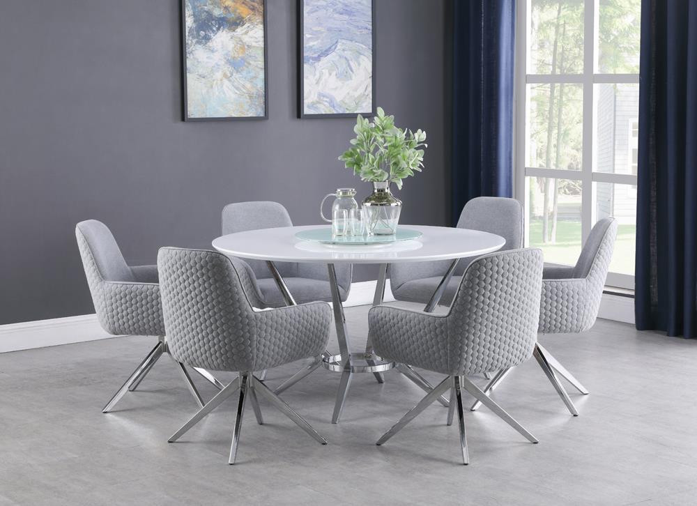 Chaise d'appoint Abby Flare avec accoudoirs, gris clair et chrome