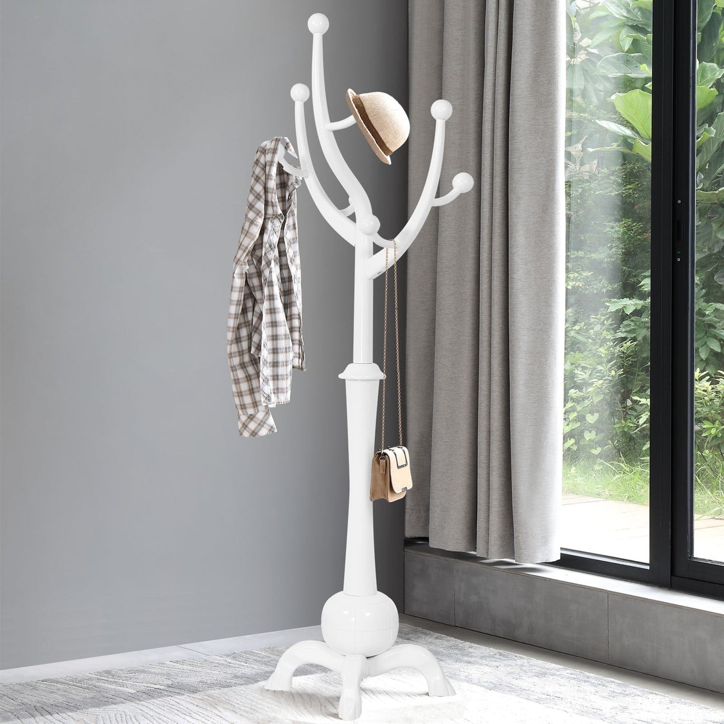Porte-manteau sur pied en bois de caoutchouc imitation branche d'arbre avec 8 crochets - 62,2 cm L x 179,5 cm H