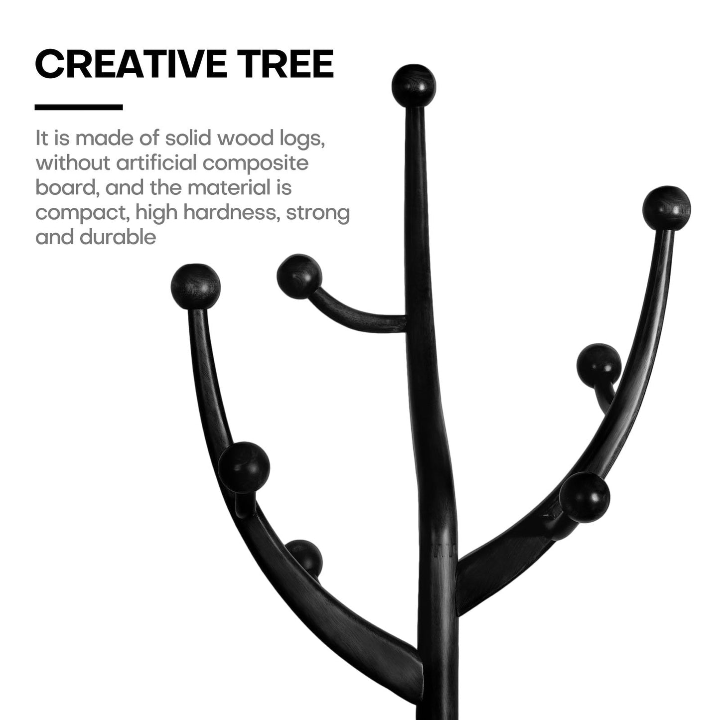 Porte-manteau sur pied en bois de caoutchouc imitation branche d'arbre avec 8 crochets - 62,2 cm L x 179,5 cm H