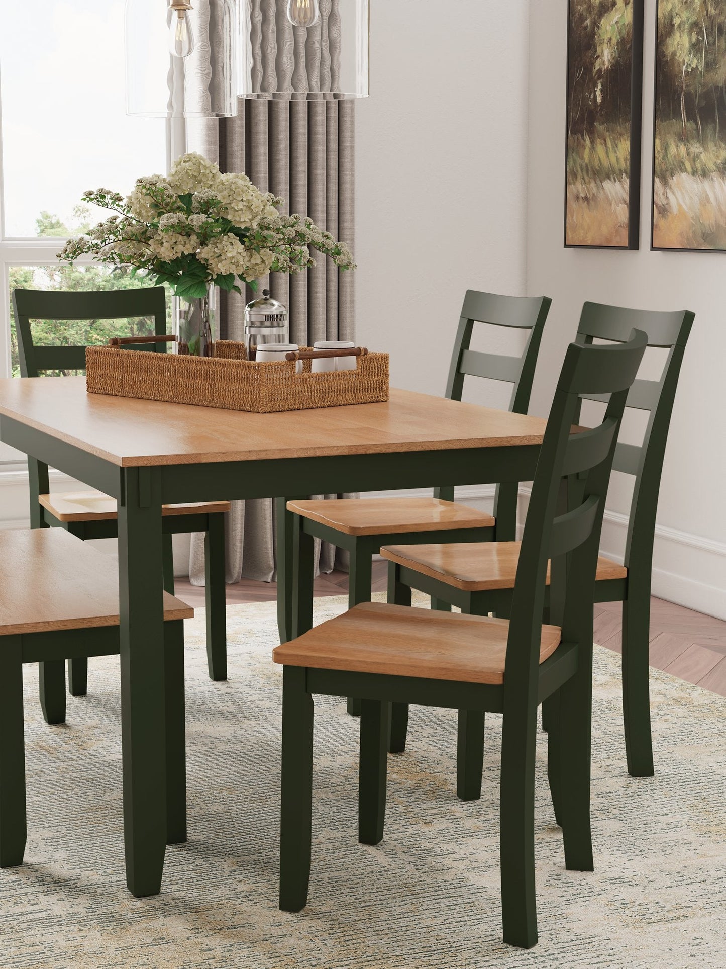 Table à manger Gesthaven avec 4 chaises et banc (ensemble de 6)