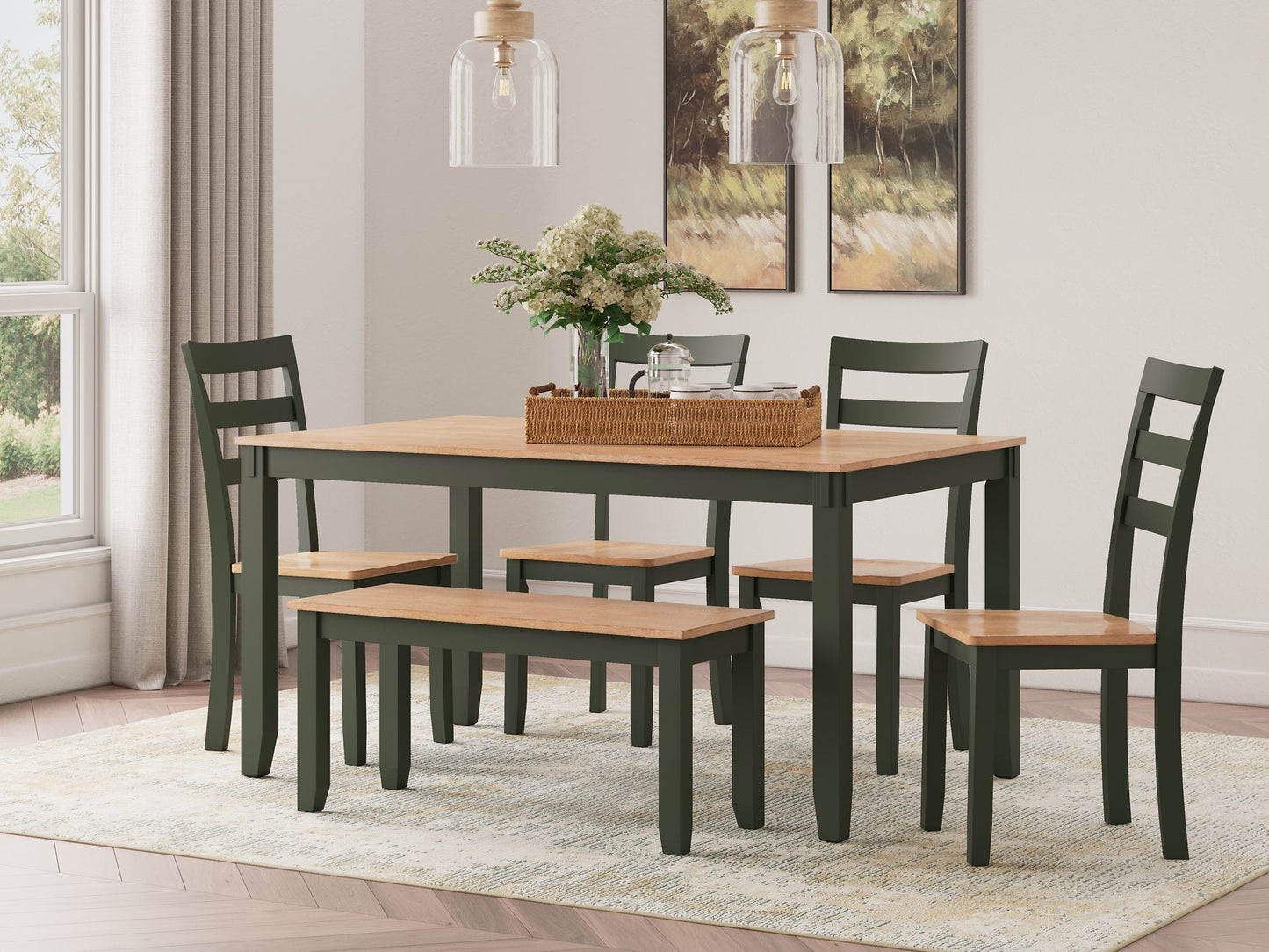 Table à manger Gesthaven avec 4 chaises et banc (ensemble de 6)