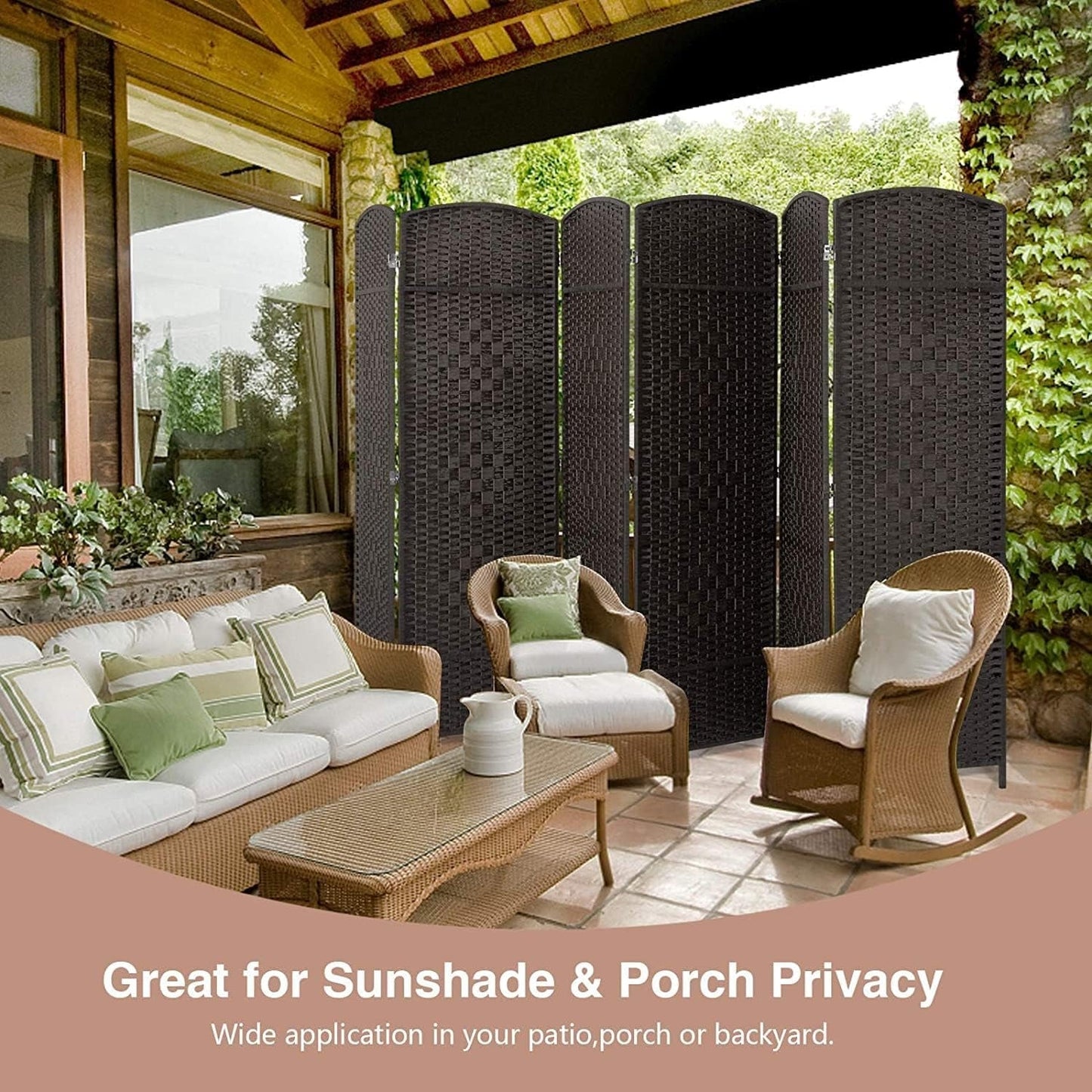 Paravent pliable, séparateur de pièce, hauteur 6 pieds, fibre tressée, écran de confidentialité autoportant