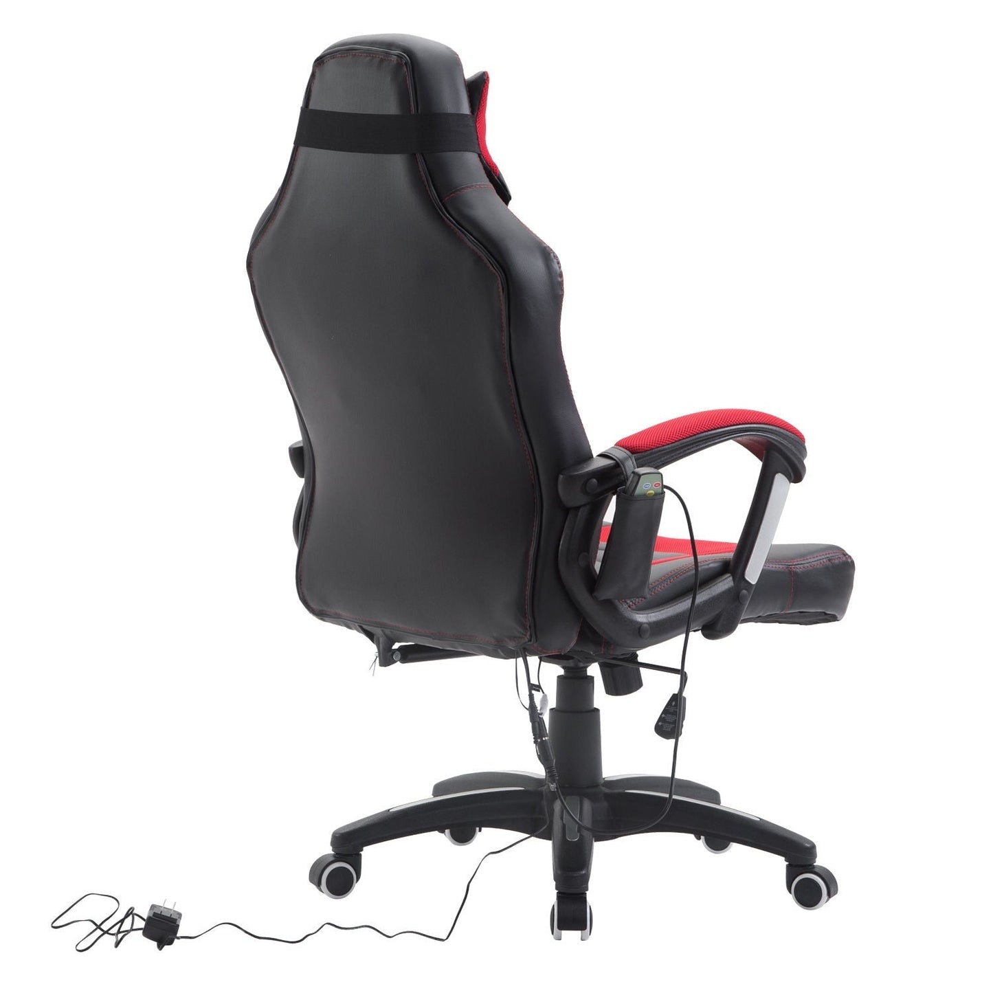 Chaise de jeu informatique avec massage vibratoire à 6 points, 5 modes, style de course, chaise de bureau chauffante pivotante sur roulettes avec repose-tête.