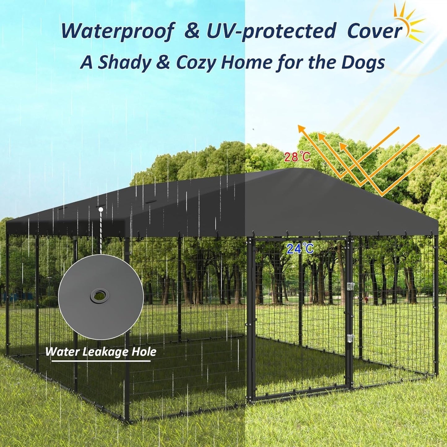 Grande cabane pour chien d'extérieur, 118 x 118 x 70 cm (L x l x h), cage pour chien robuste avec toit étanche.
