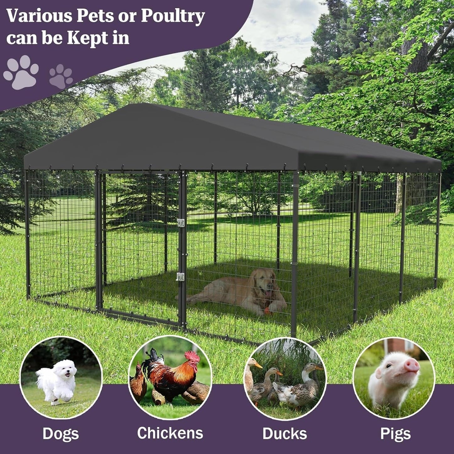Grande cabane pour chien d'extérieur, 118 x 118 x 70 cm (L x l x h), cage pour chien robuste avec toit étanche.