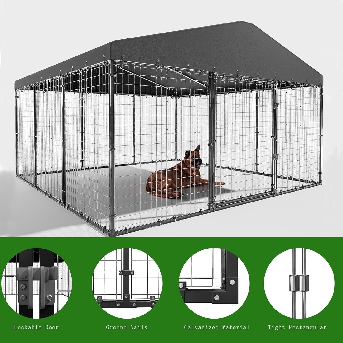 Grande cabane pour chien d'extérieur, 118 x 118 x 70 cm (L x l x h), cage pour chien robuste avec toit étanche.