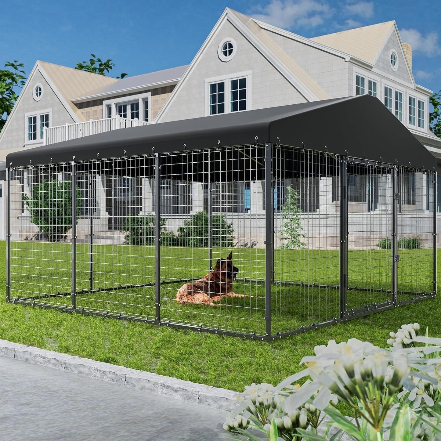 Grande cabane pour chien d'extérieur, 118 x 118 x 70 cm (L x l x h), cage pour chien robuste avec toit étanche.