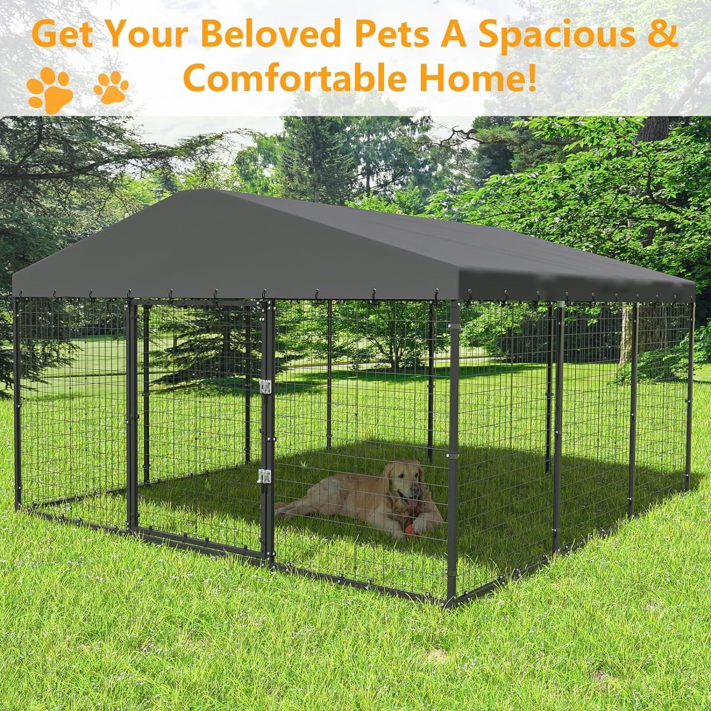 Grande cabane pour chien d'extérieur, 118 x 118 x 70 cm (L x l x h), cage pour chien robuste avec toit étanche.