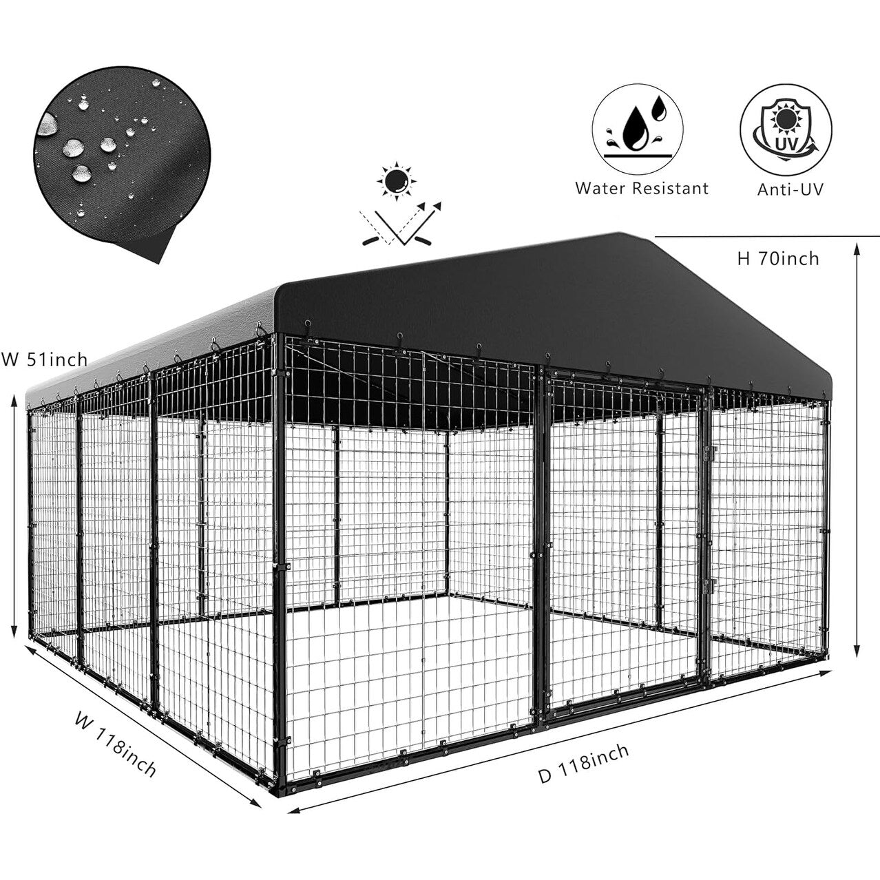 Grande cabane pour chien d'extérieur, 118 x 118 x 70 cm (L x l x h), cage pour chien robuste avec toit étanche.