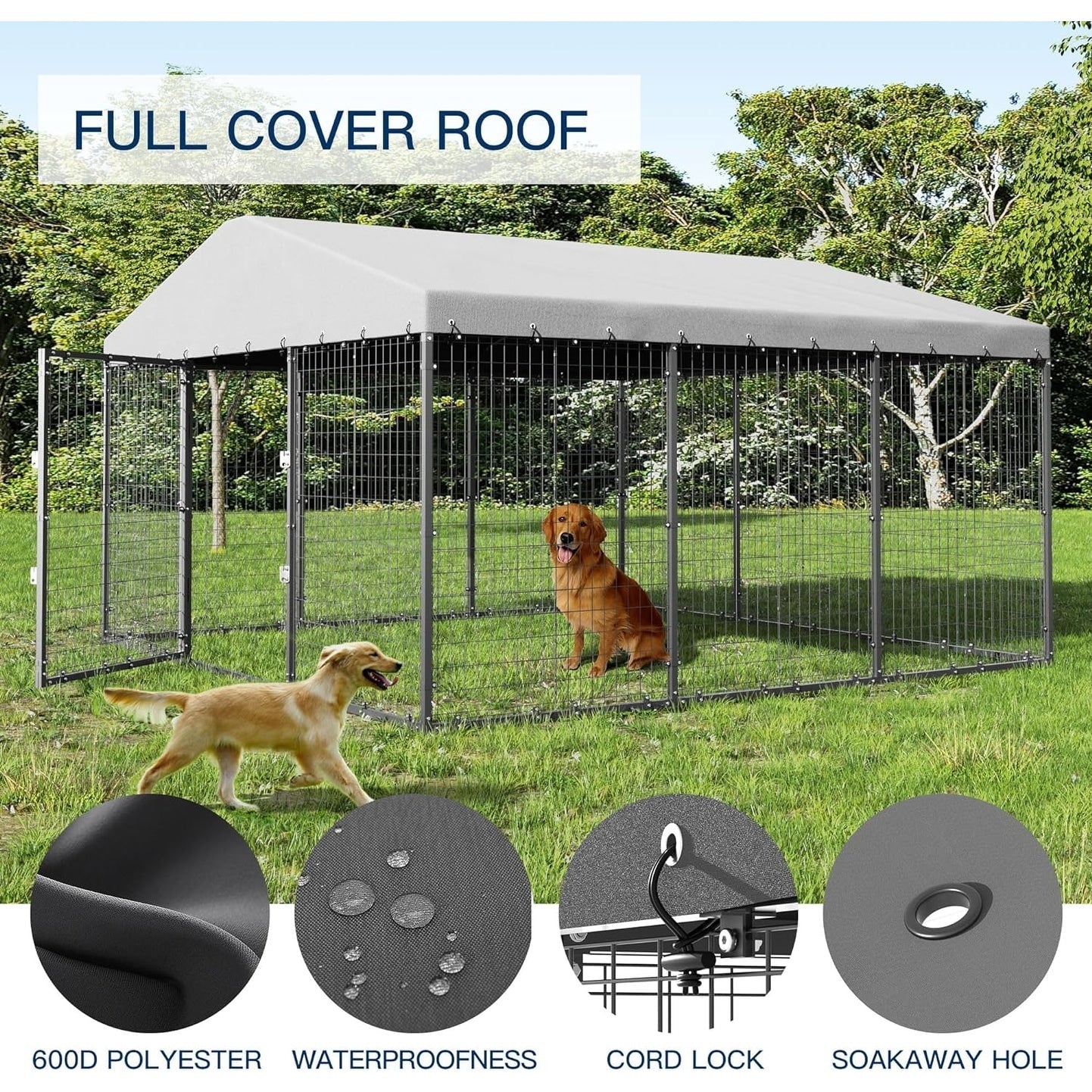 Grande cabane pour chien d'extérieur, 118 x 118 x 70 cm (L x l x h), cage pour chien robuste avec toit étanche.