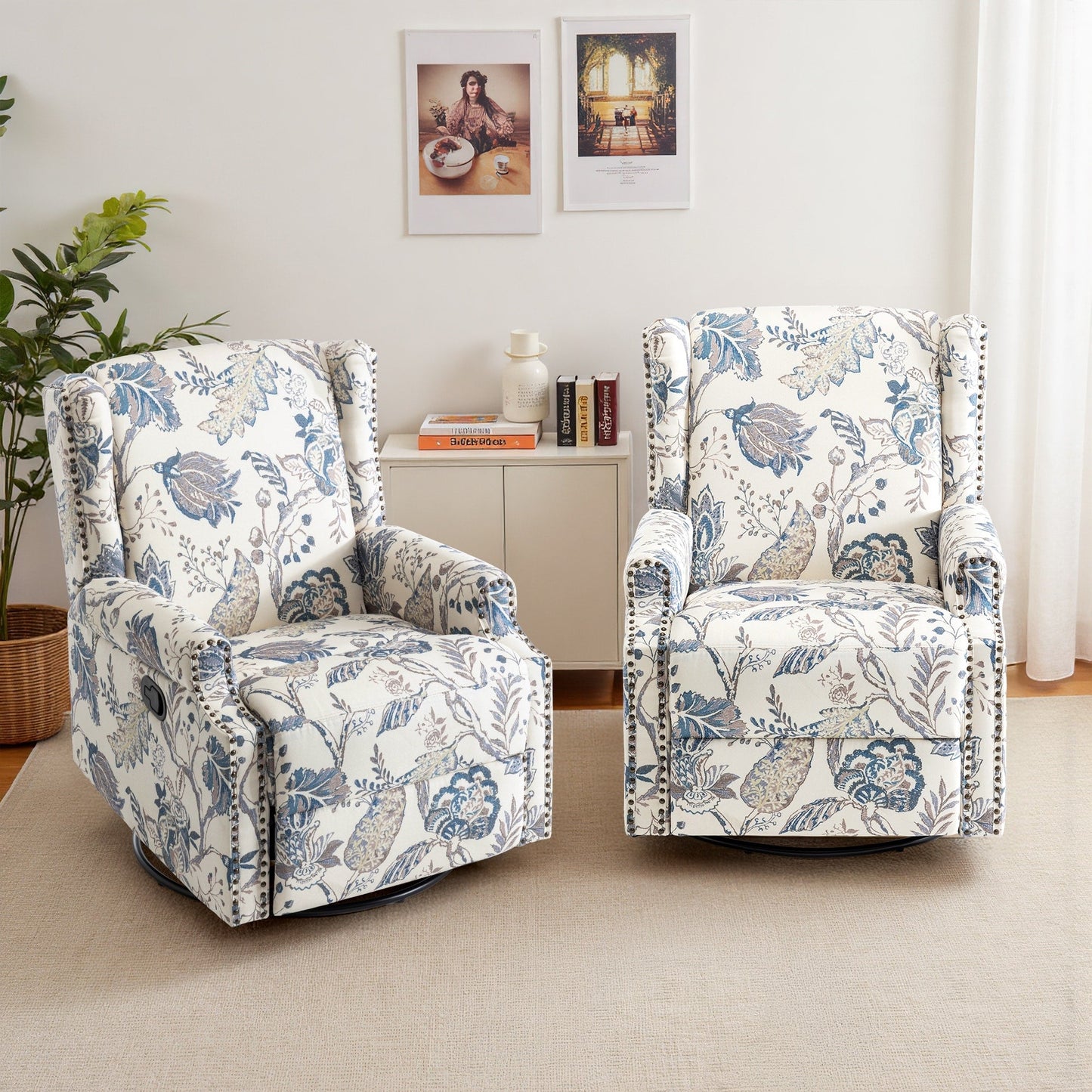 Lot de 2 chaises inclinables à bascule pivotantes à commande manuelle avec dossier inclinable, motif, 73,7 cm de largeur.