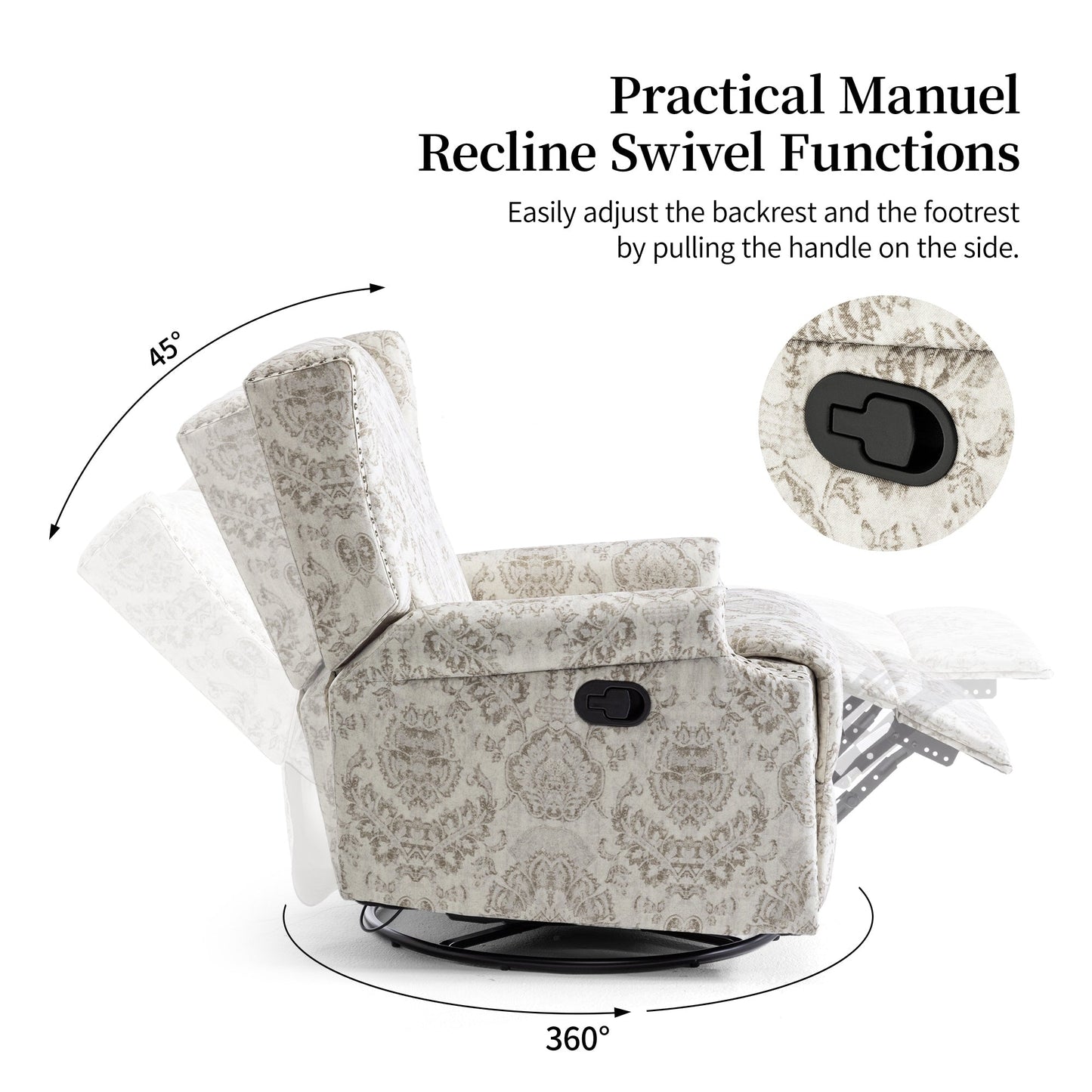 Lot de 2 chaises inclinables à bascule pivotantes à commande manuelle avec dossier inclinable, motif, 73,7 cm de largeur.