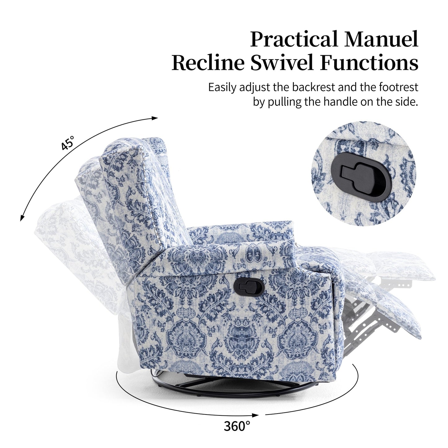 Lot de 2 chaises inclinables à bascule pivotantes à commande manuelle avec dossier inclinable, motif, 73,7 cm de largeur.