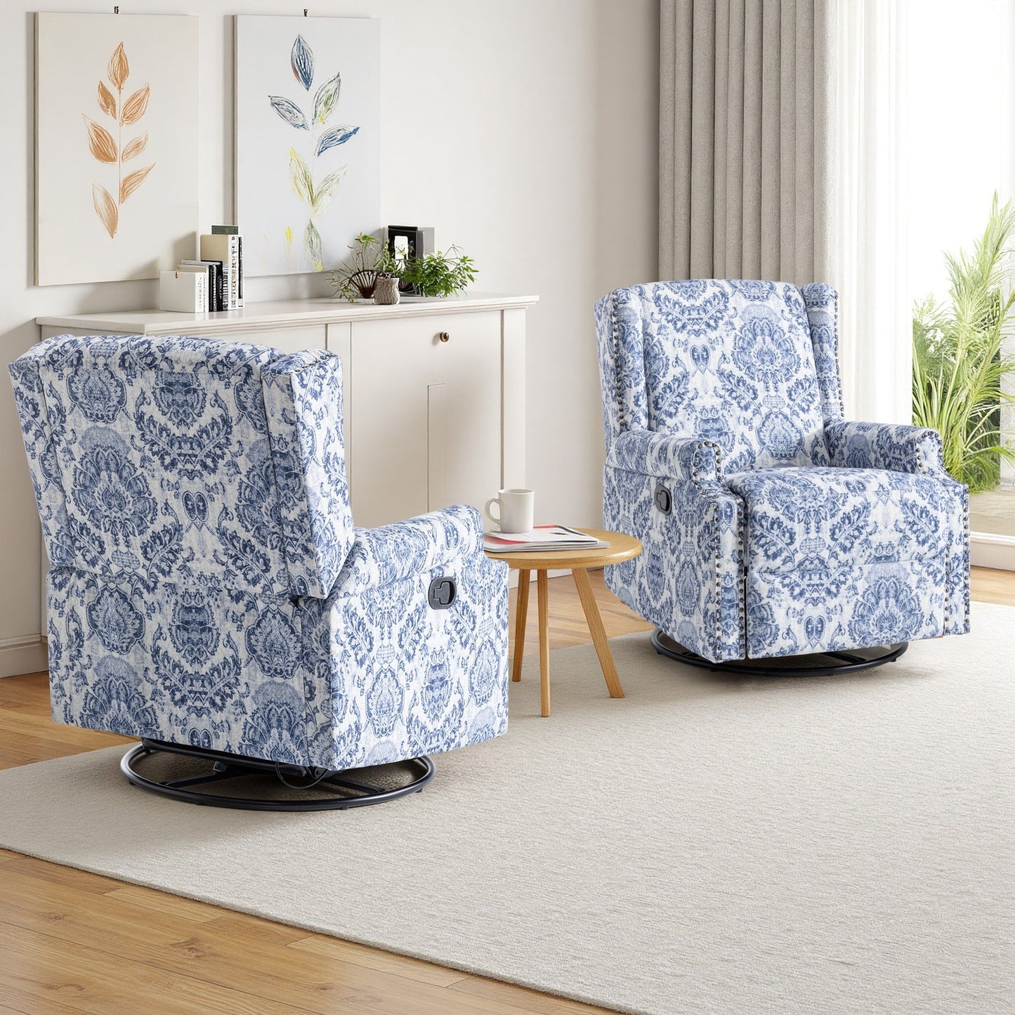 Lot de 2 chaises inclinables à bascule pivotantes à commande manuelle avec dossier inclinable, motif, 73,7 cm de largeur.