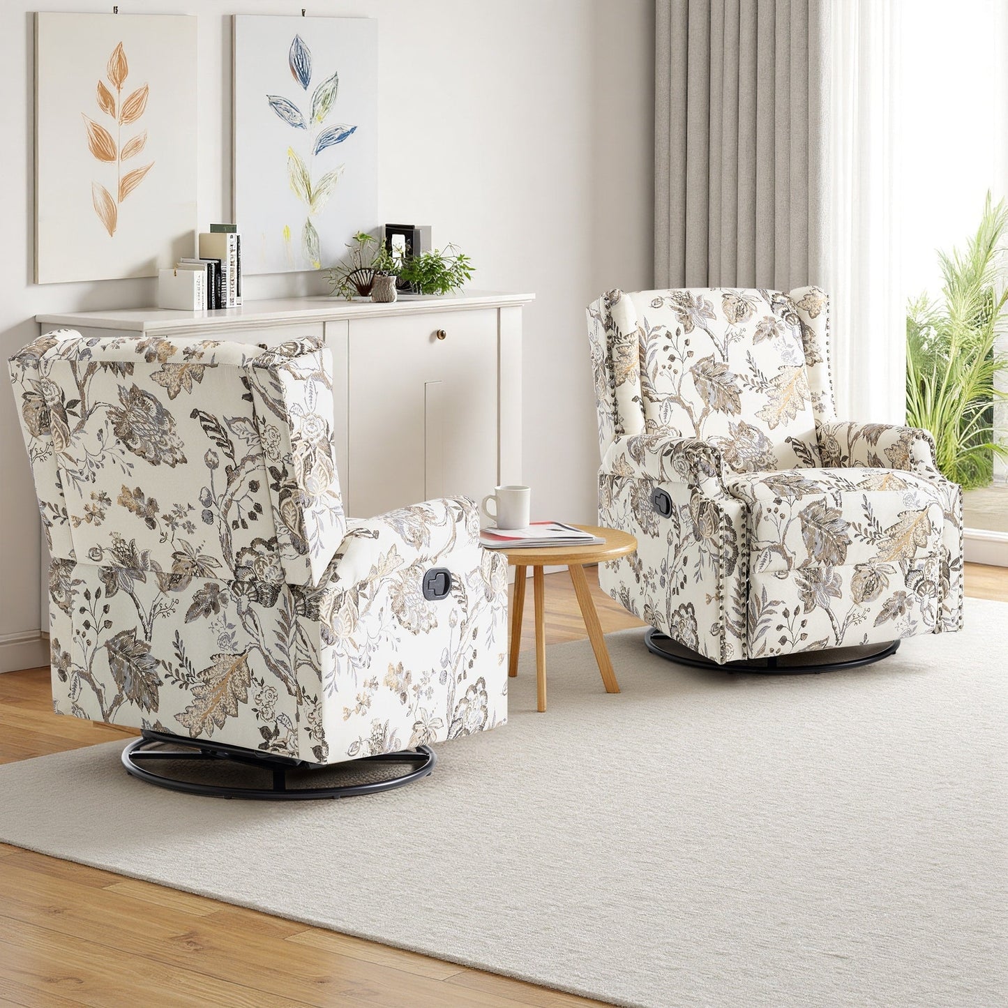Lot de 2 chaises inclinables à bascule pivotantes à commande manuelle avec dossier inclinable, motif, 73,7 cm de largeur.