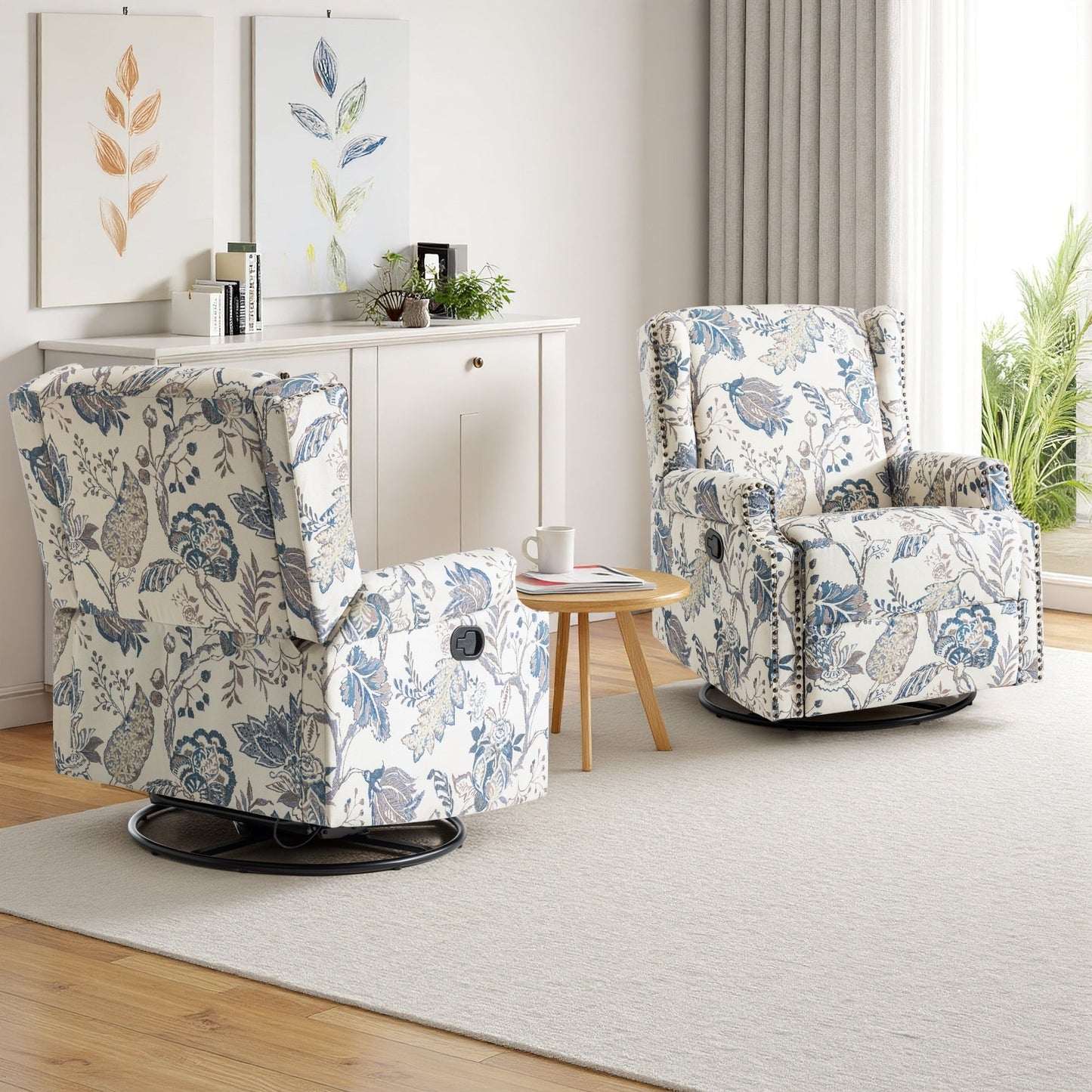 Lot de 2 chaises inclinables à bascule pivotantes à commande manuelle avec dossier inclinable, motif, 73,7 cm de largeur.
