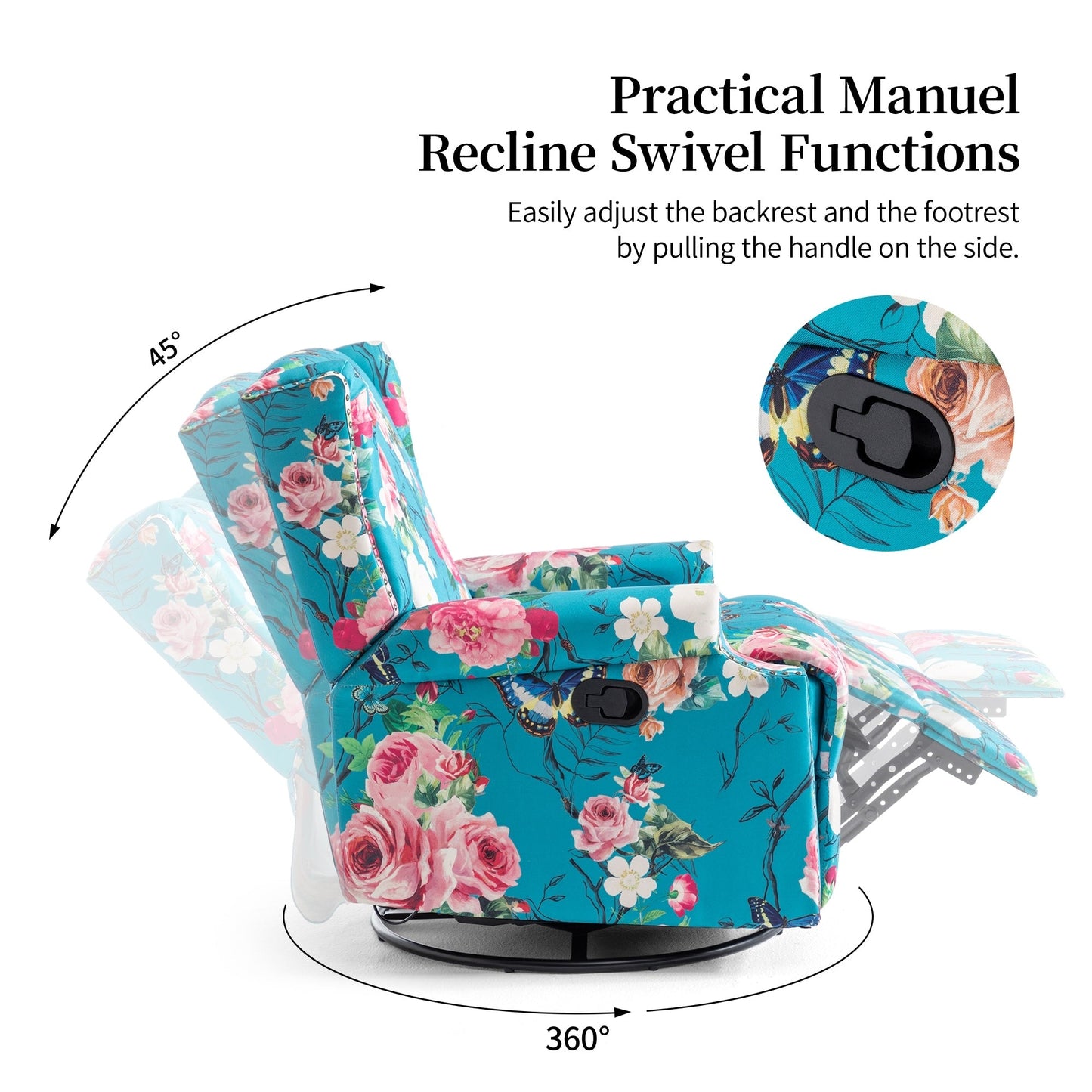Lot de 2 chaises inclinables à bascule pivotantes à commande manuelle avec dossier inclinable, motif, 73,7 cm de largeur.