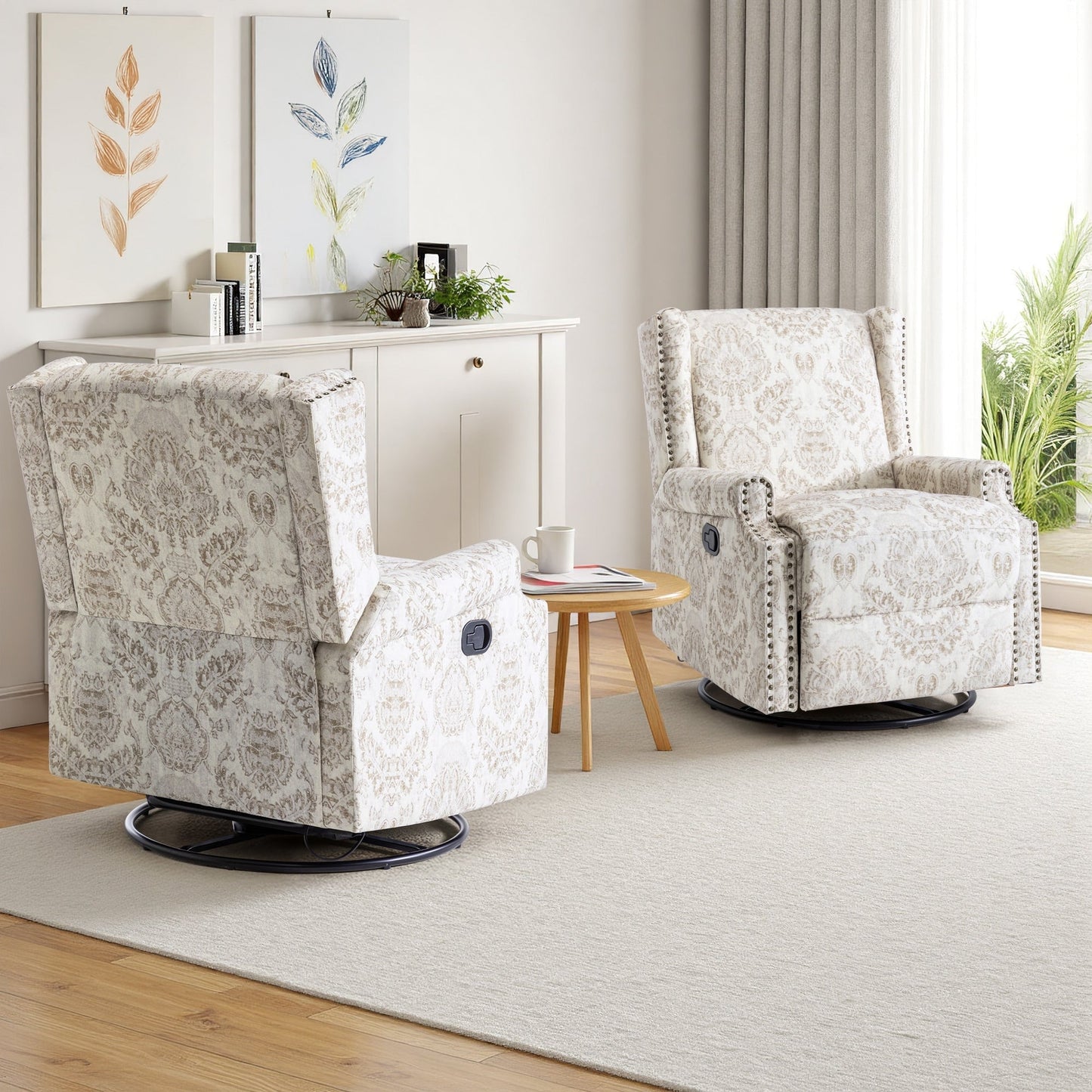 Lot de 2 chaises inclinables à bascule pivotantes à commande manuelle avec dossier inclinable, motif, 73,7 cm de largeur.