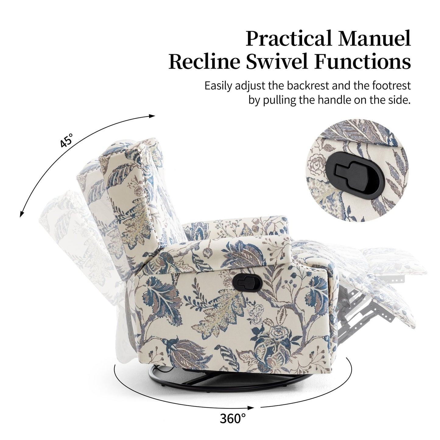 Lot de 2 chaises inclinables à bascule pivotantes à commande manuelle avec dossier inclinable, motif, 73,7 cm de largeur.