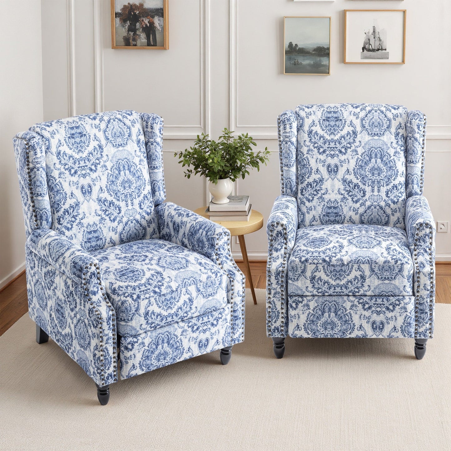 Lot de 2 chaises inclinables à dossier manuel à motif floral vintage, 73,6 cm de largeur.