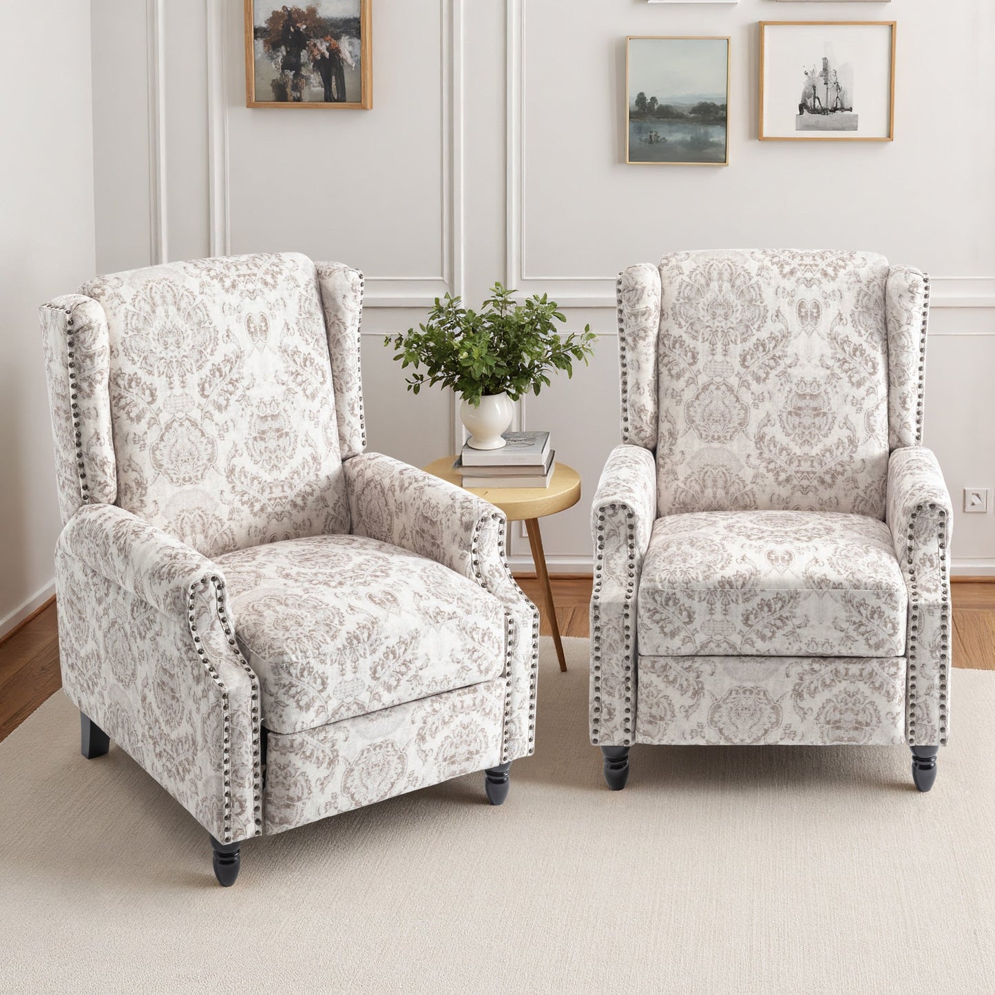 Lot de 2 chaises inclinables à dossier manuel à motif floral vintage, 73,6 cm de largeur.