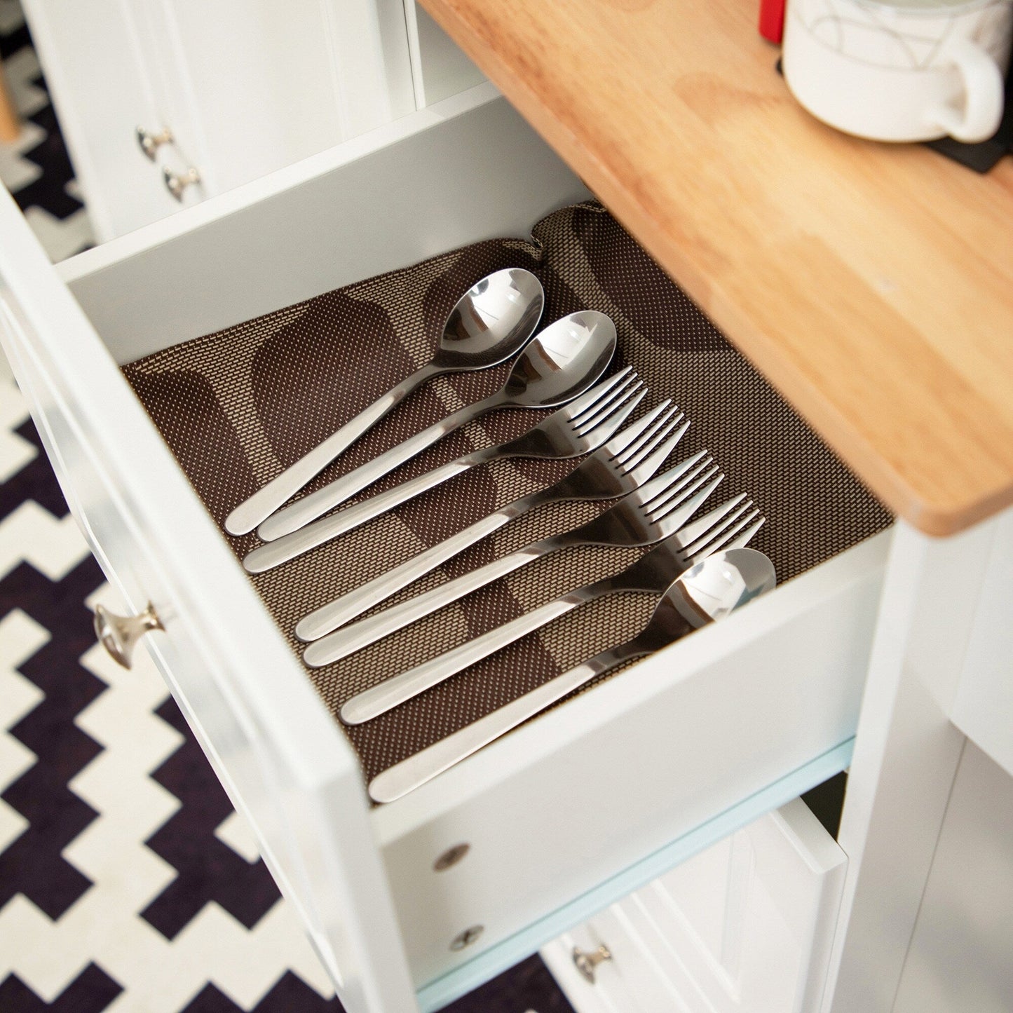 Chariot d'îlot de cuisine Sophia & William avec plateau rabattable et plateau en bois de caoutchouc, chariot de cuisine roulant avec grand placard de rangement