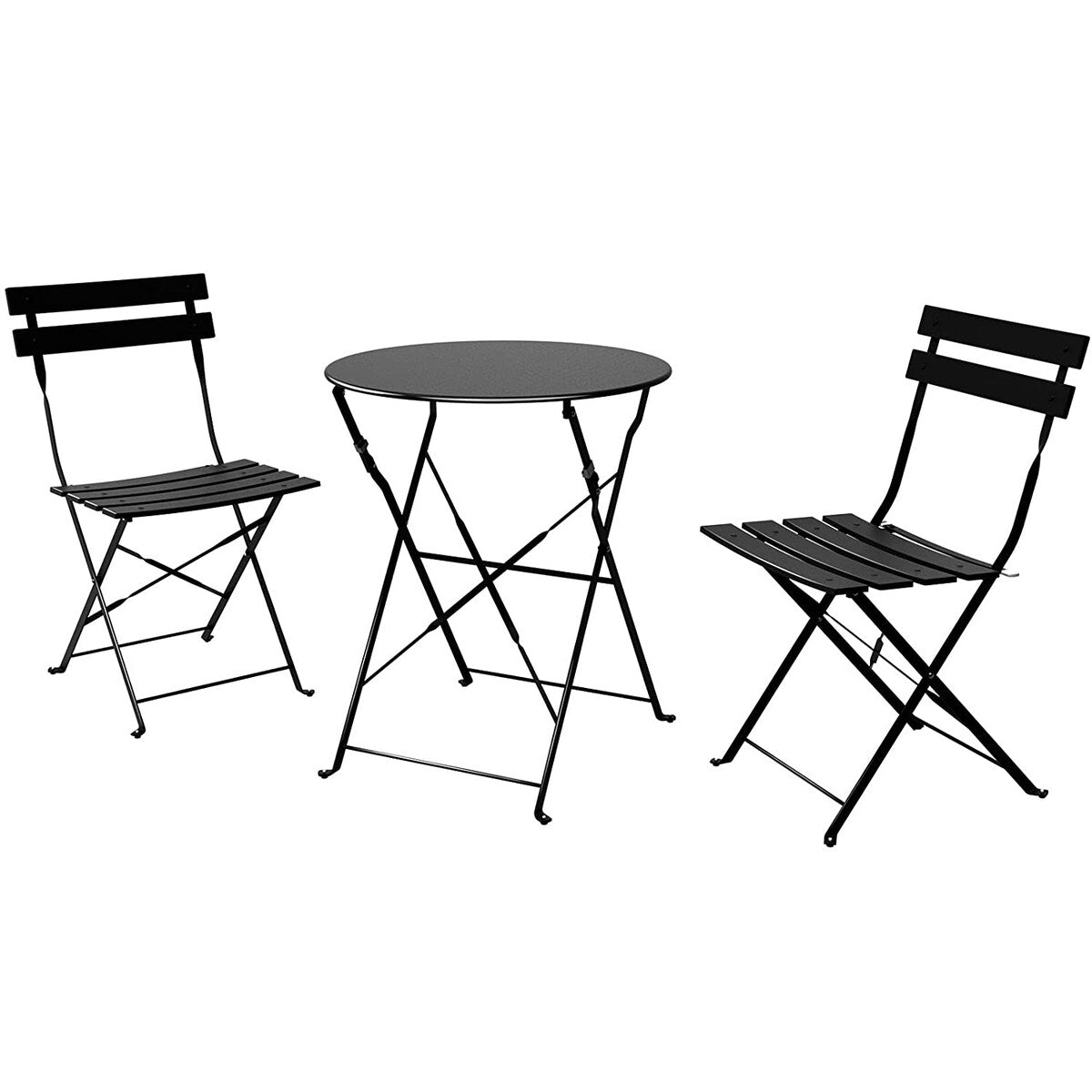 Ensemble de bistro pliable en métal 3 pièces, ensemble de conversation résistant aux intempéries pour l'intérieur et l'extérieur, pour patio, jardin, cour.