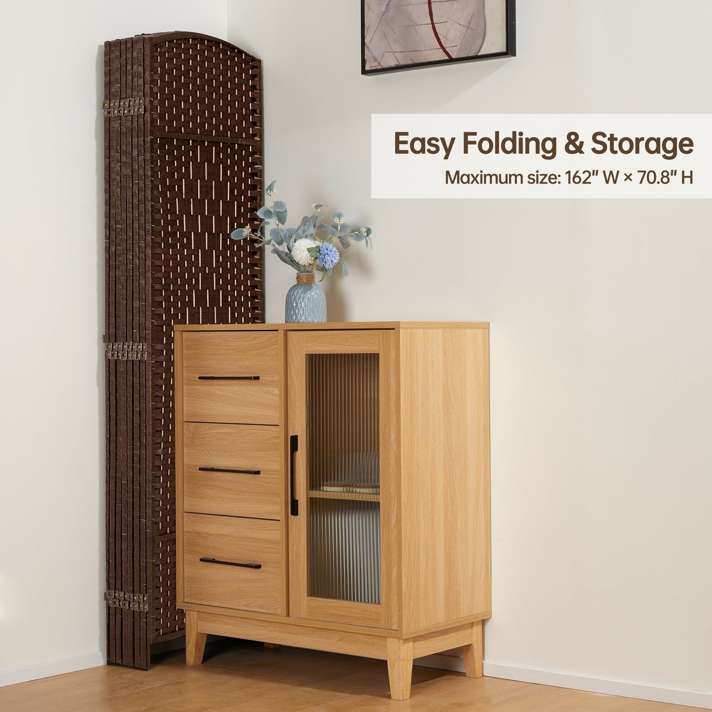 Paravent pliable, séparateur de pièce, hauteur 6 pieds, fibre tressée, écran de confidentialité autoportant