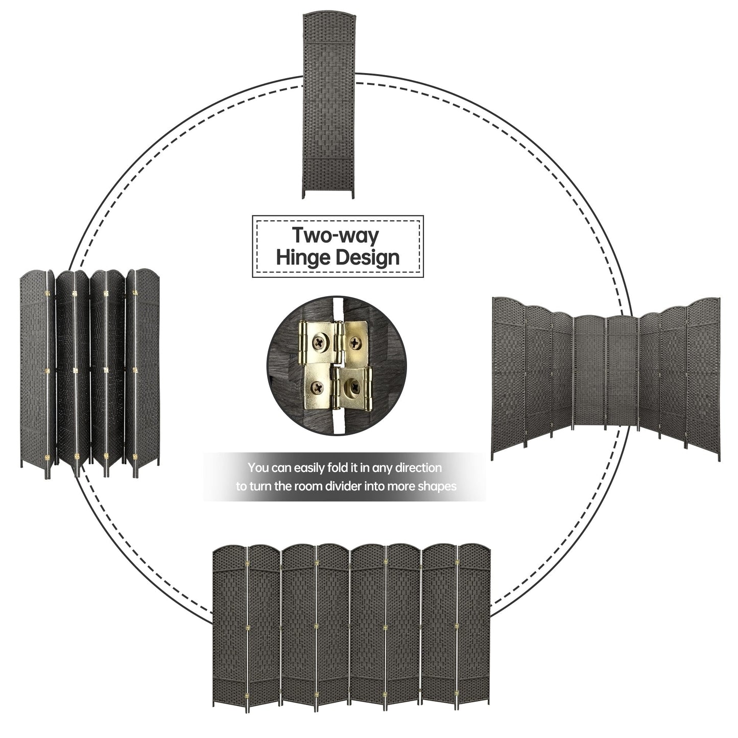 Paravent pliable, séparateur de pièce, hauteur 6 pieds, fibre tressée, écran de confidentialité autoportant