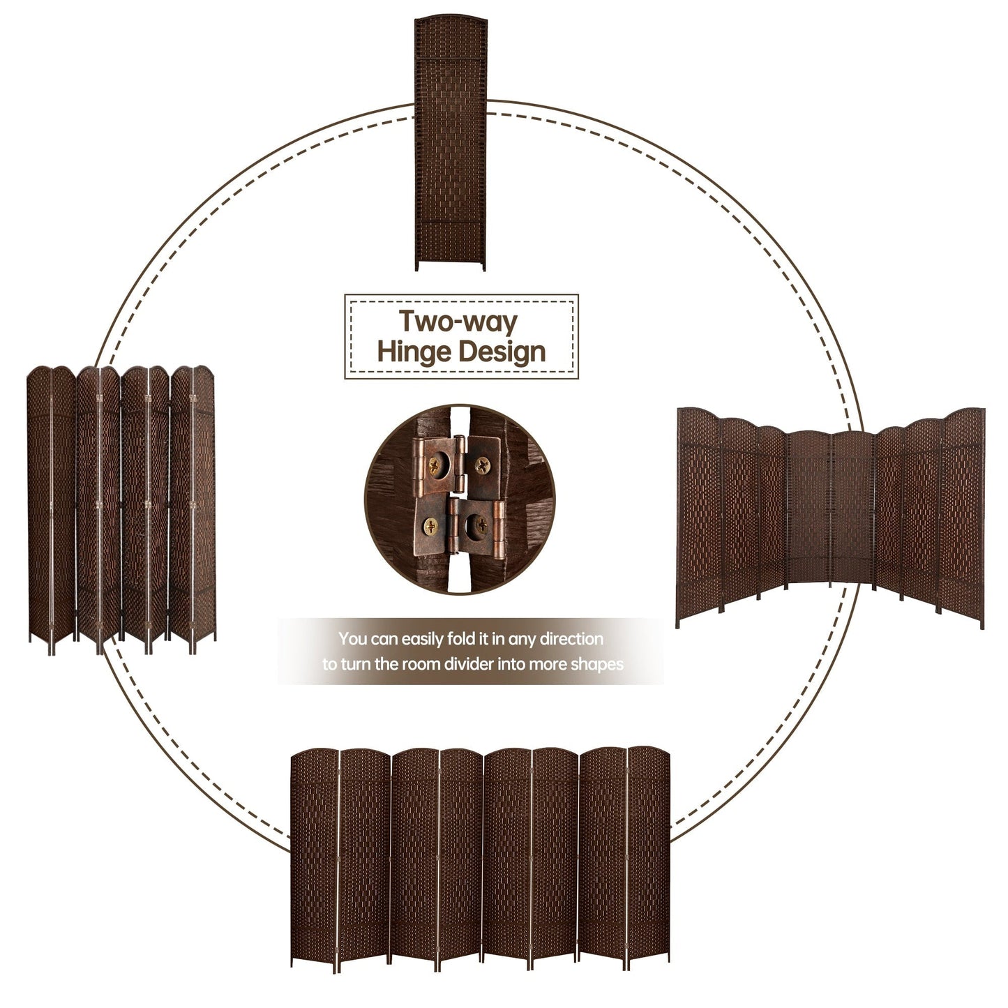 Paravent pliable, séparateur de pièce, hauteur 6 pieds, fibre tressée, écran de confidentialité autoportant