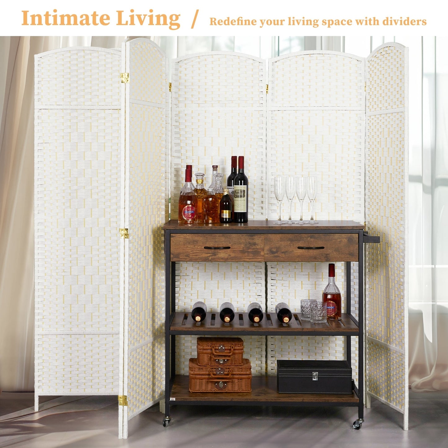 Paravent pliable, séparateur de pièce, hauteur 6 pieds, fibre tressée, écran de confidentialité autoportant