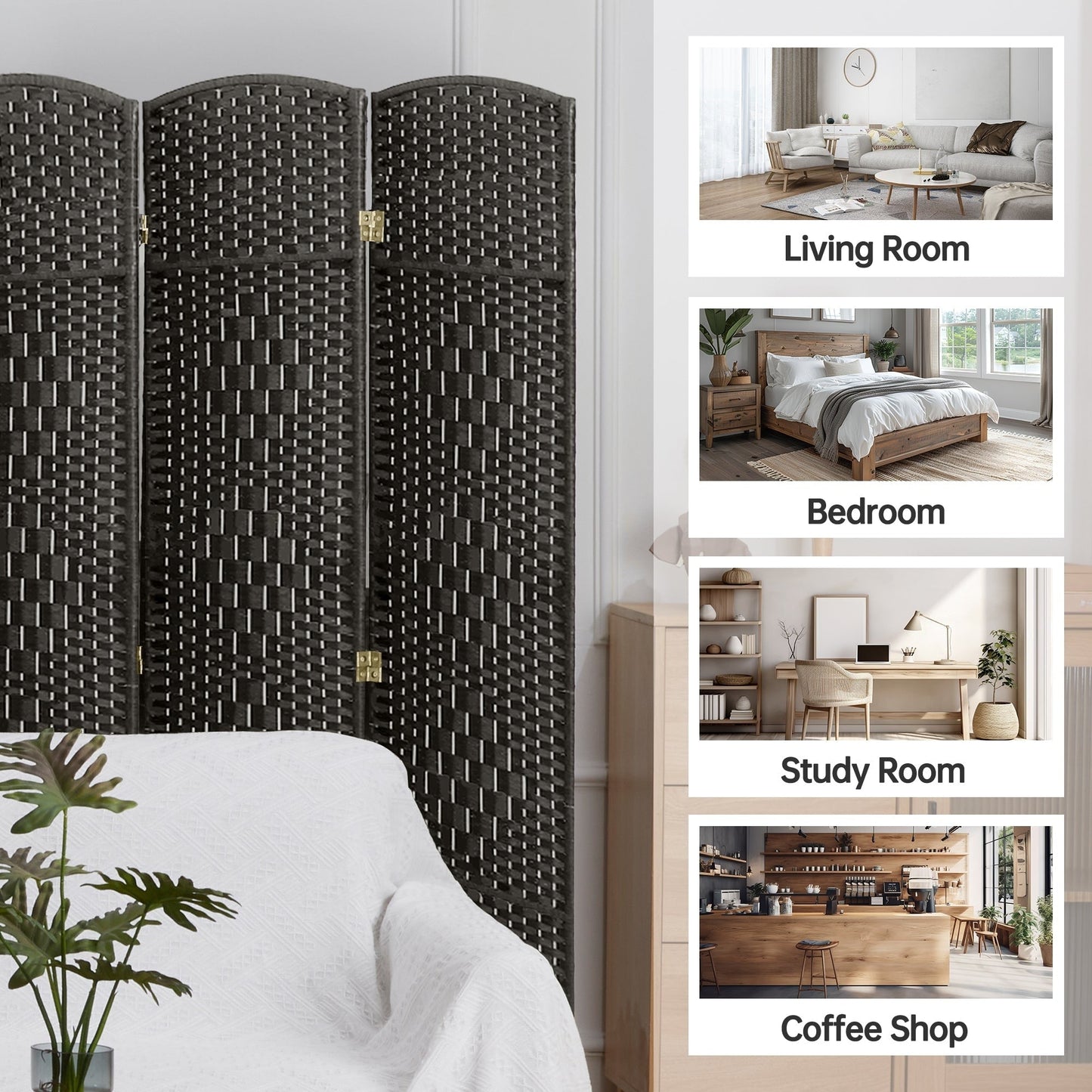 Paravent pliable, séparateur de pièce, hauteur 6 pieds, fibre tressée, écran de confidentialité autoportant