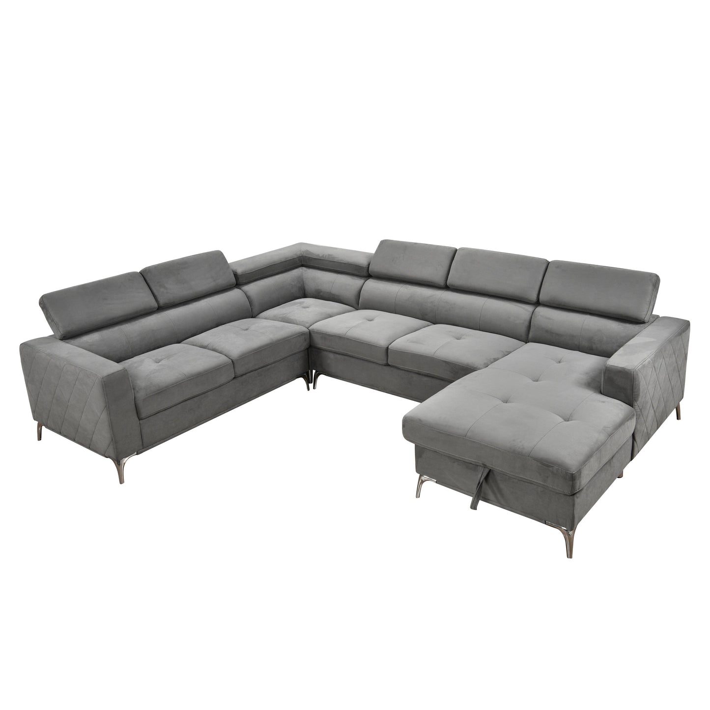 Roomfitters 122 Canapé Sectionnel Extra-Large avec Chaise Longue et Range-Ménage, Canapé Contemporain en Forme de U à 7 Places