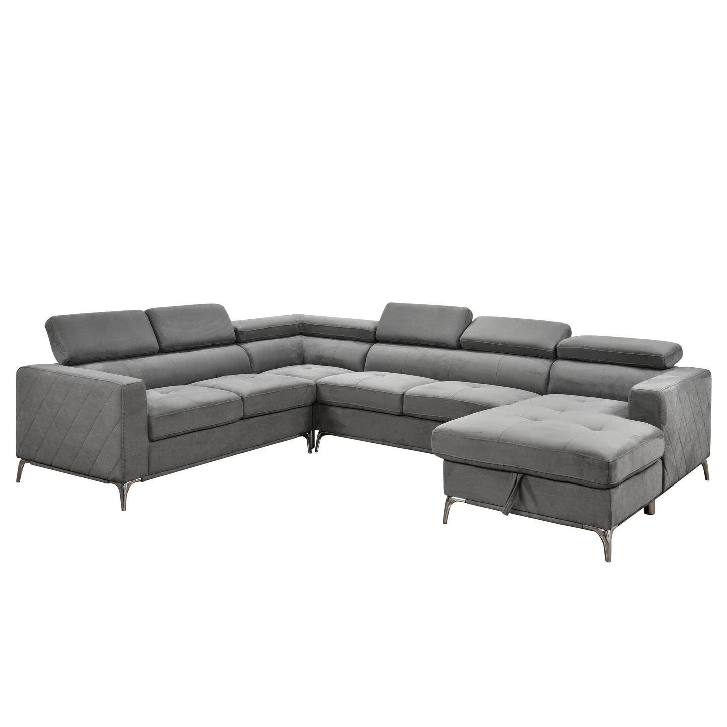 Roomfitters 122 Canapé Sectionnel Extra-Large avec Chaise Longue et Range-Ménage, Canapé Contemporain en Forme de U à 7 Places