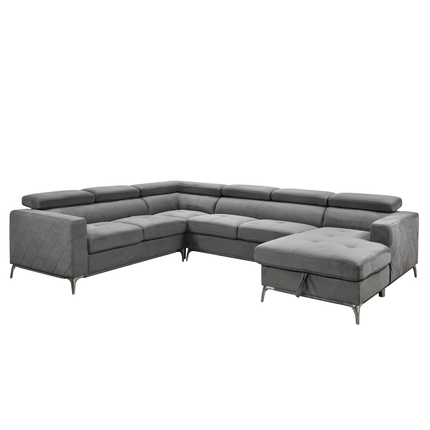 Roomfitters 122 Canapé Sectionnel Extra-Large avec Chaise Longue et Range-Ménage, Canapé Contemporain en Forme de U à 7 Places