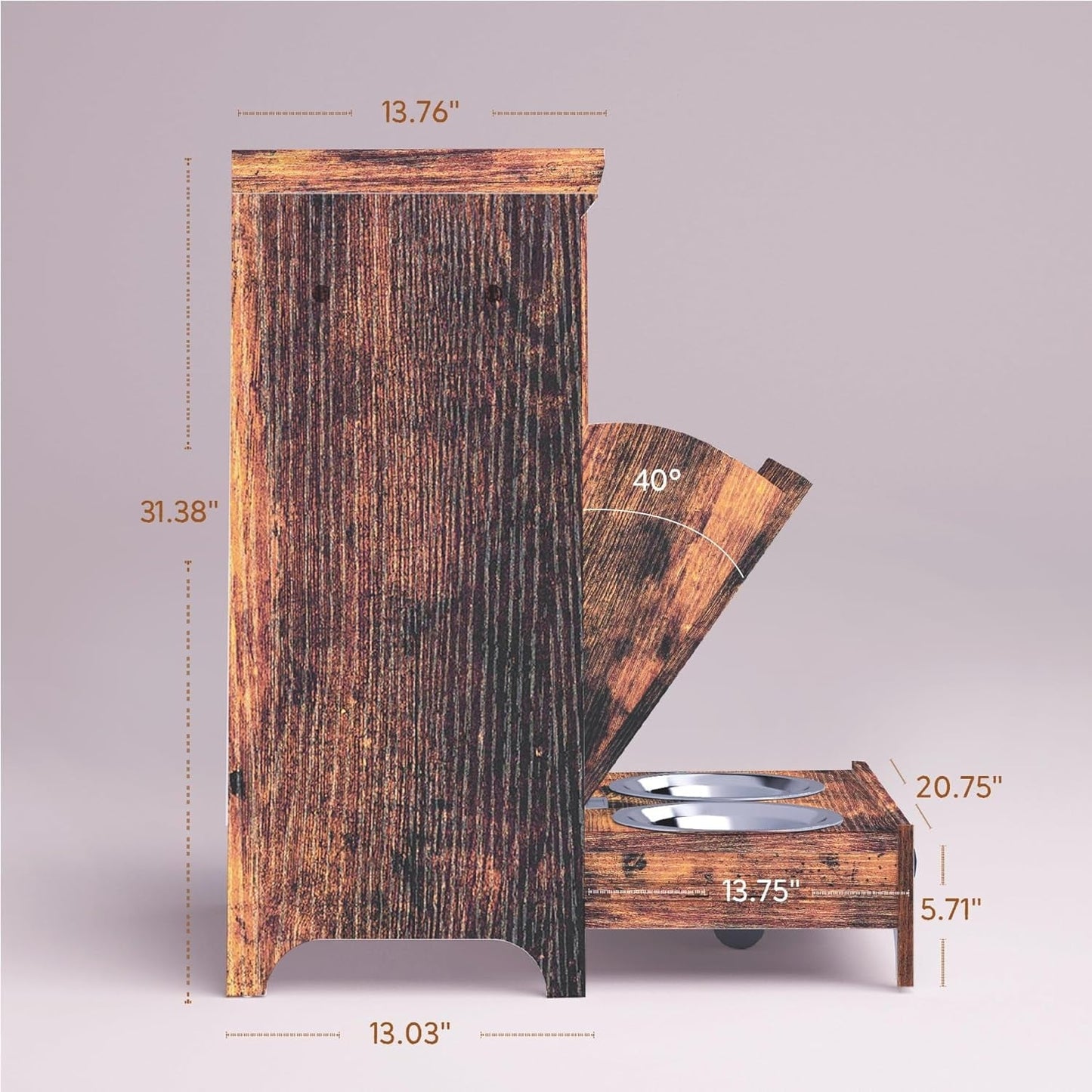 Station d'alimentation pour chien Roomfitters avec 2 gamelles surélevées, meuble de rangement basculant pour l'alimentation des animaux domestiques