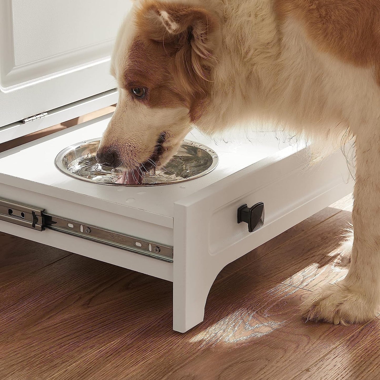 Station d'alimentation pour chien Roomfitters avec 2 gamelles surélevées, meuble de rangement basculant pour l'alimentation des animaux domestiques