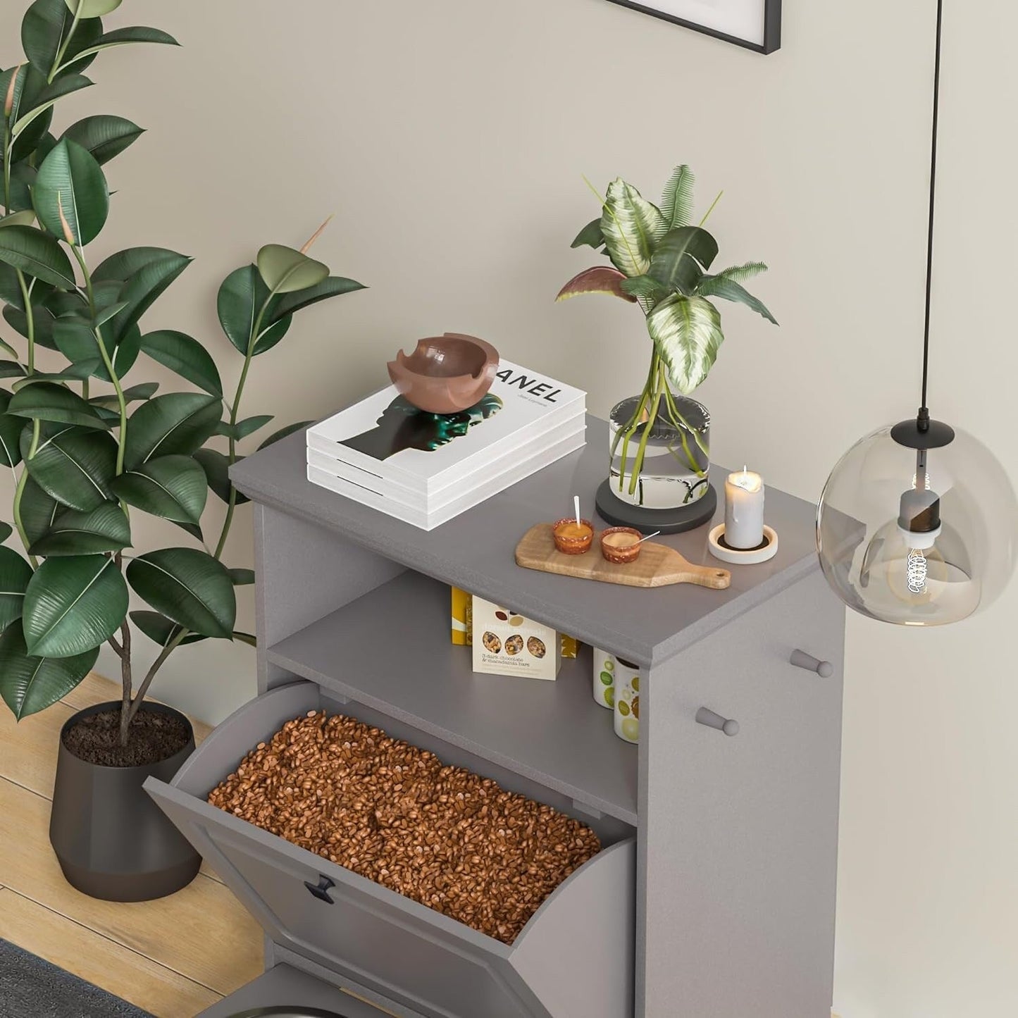 Station d'alimentation pour chien Roomfitters avec 2 gamelles surélevées, meuble de rangement basculant pour l'alimentation des animaux domestiques