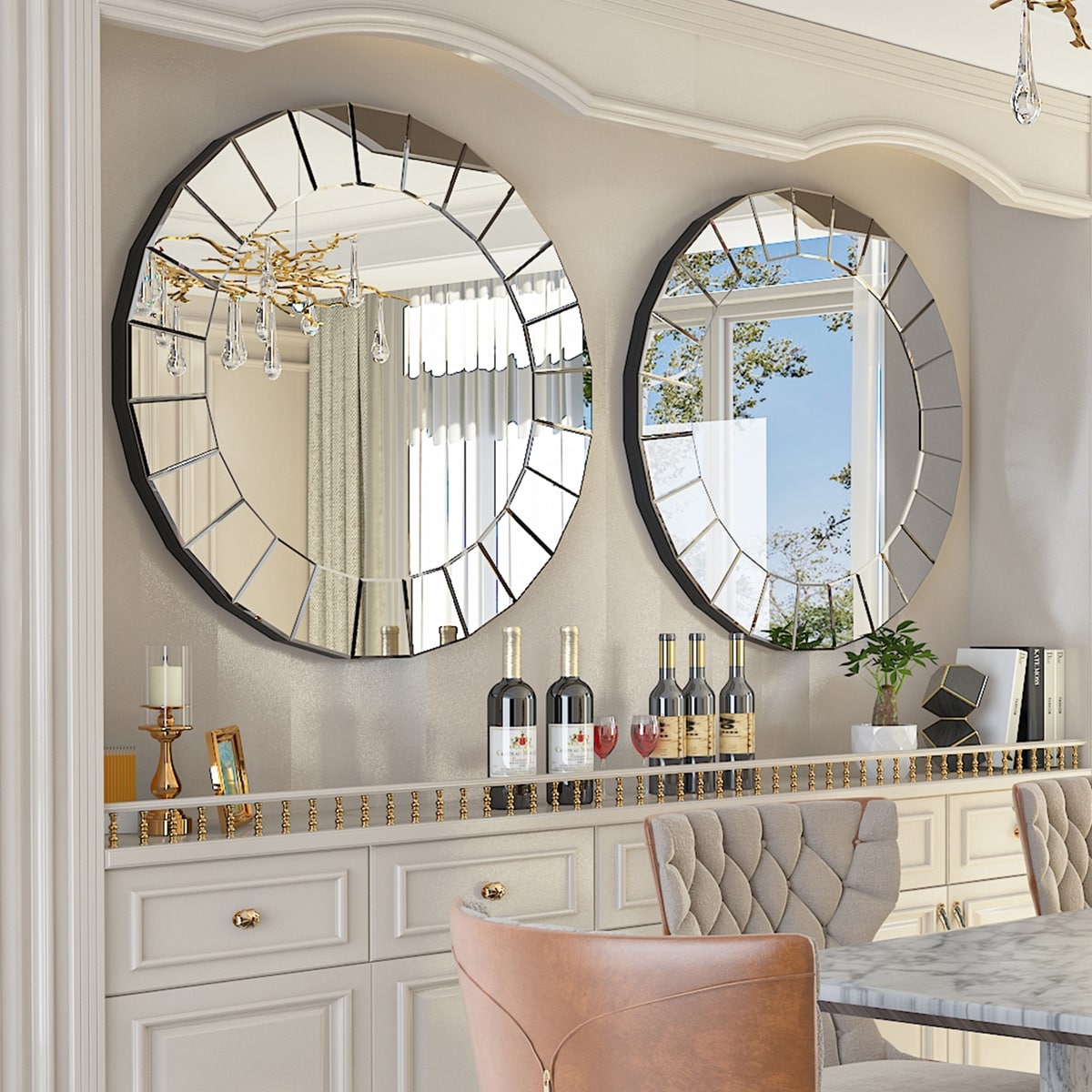 Miroir mural rond décoratif en verre, miroir vénitien orné - 32x32