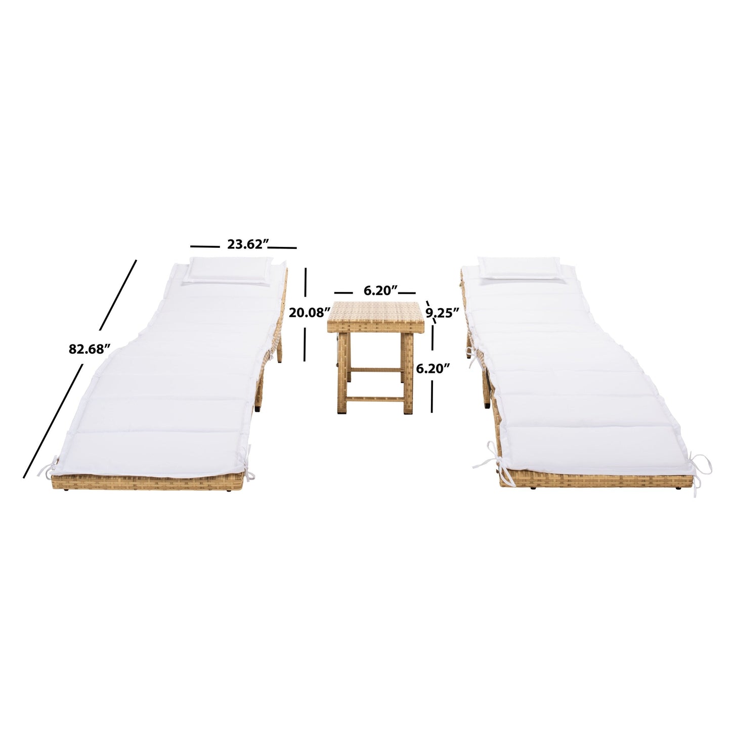 Ensemble de chaises longues de jardin Blaguna 3 pièces de SAFAVIEH - 83L x 20P x 24H (dimensions en pouces)