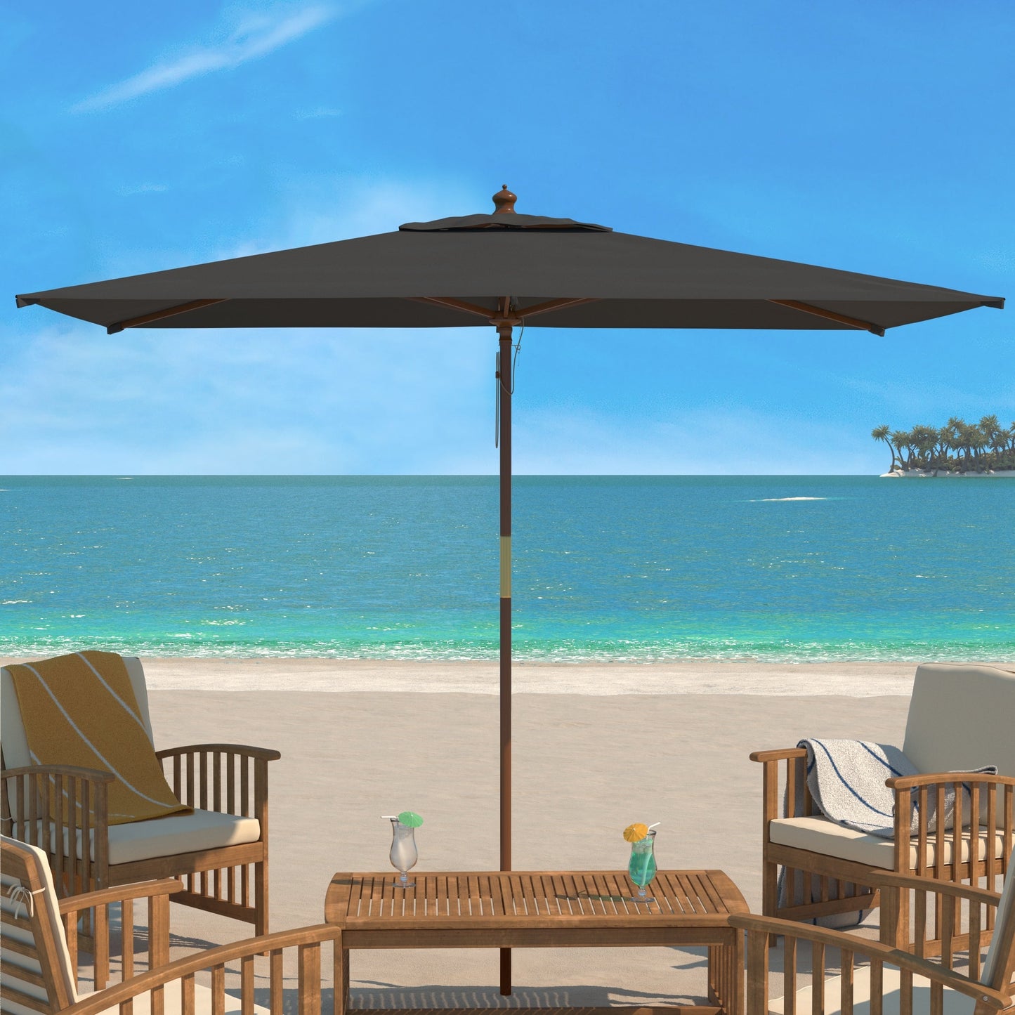 Parasol de jardin Glauca 3,35 m (11 pieds) en bois avec poulie de la marque SAFAVIEH