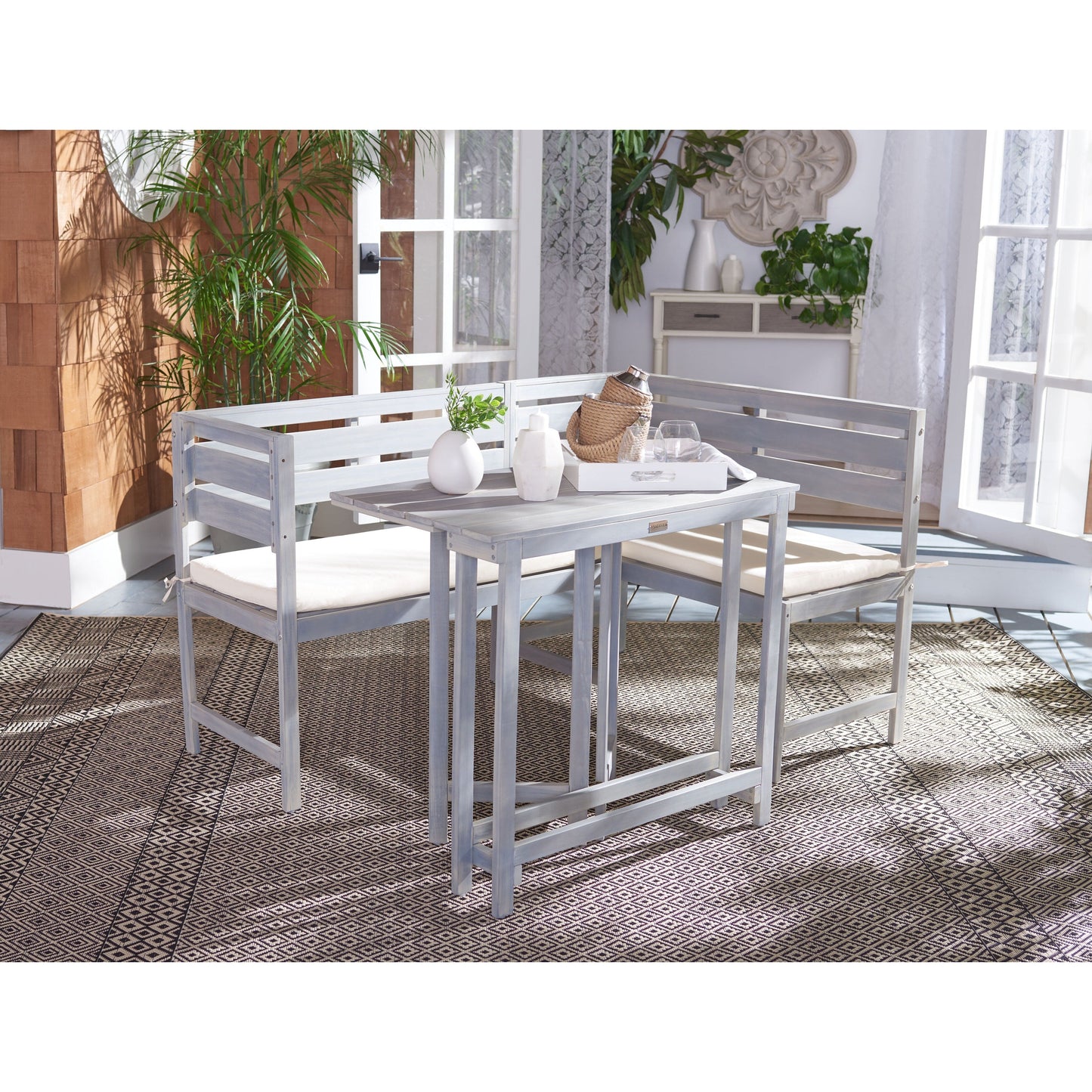 Ensemble de salon d'extérieur d'angle pour balcon Kenna 3 pièces de SAFAVIEH - 39L x 19P x 33H (mesures en pouces)