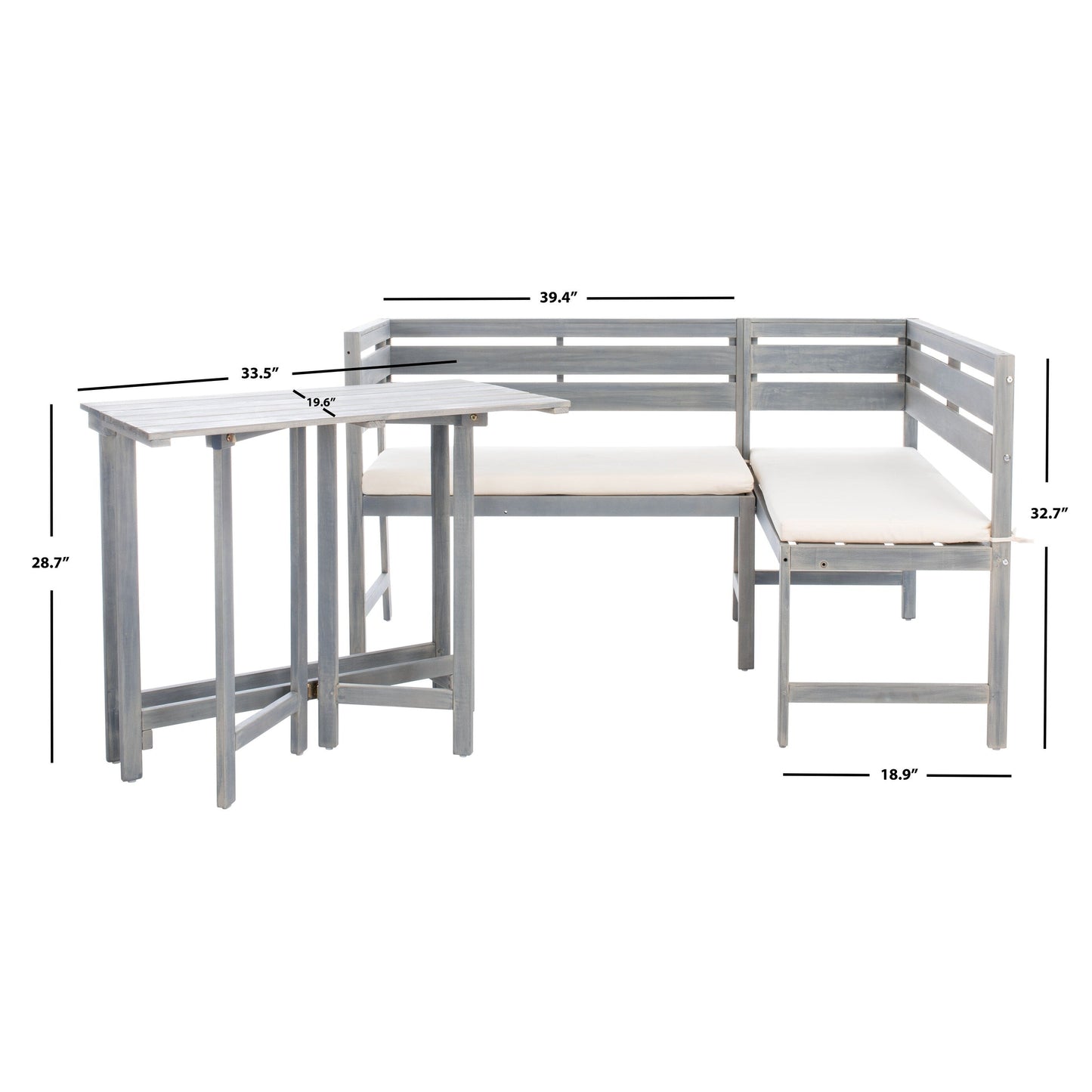 Ensemble de salon d'extérieur d'angle pour balcon Kenna 3 pièces de SAFAVIEH - 39L x 19P x 33H (mesures en pouces)