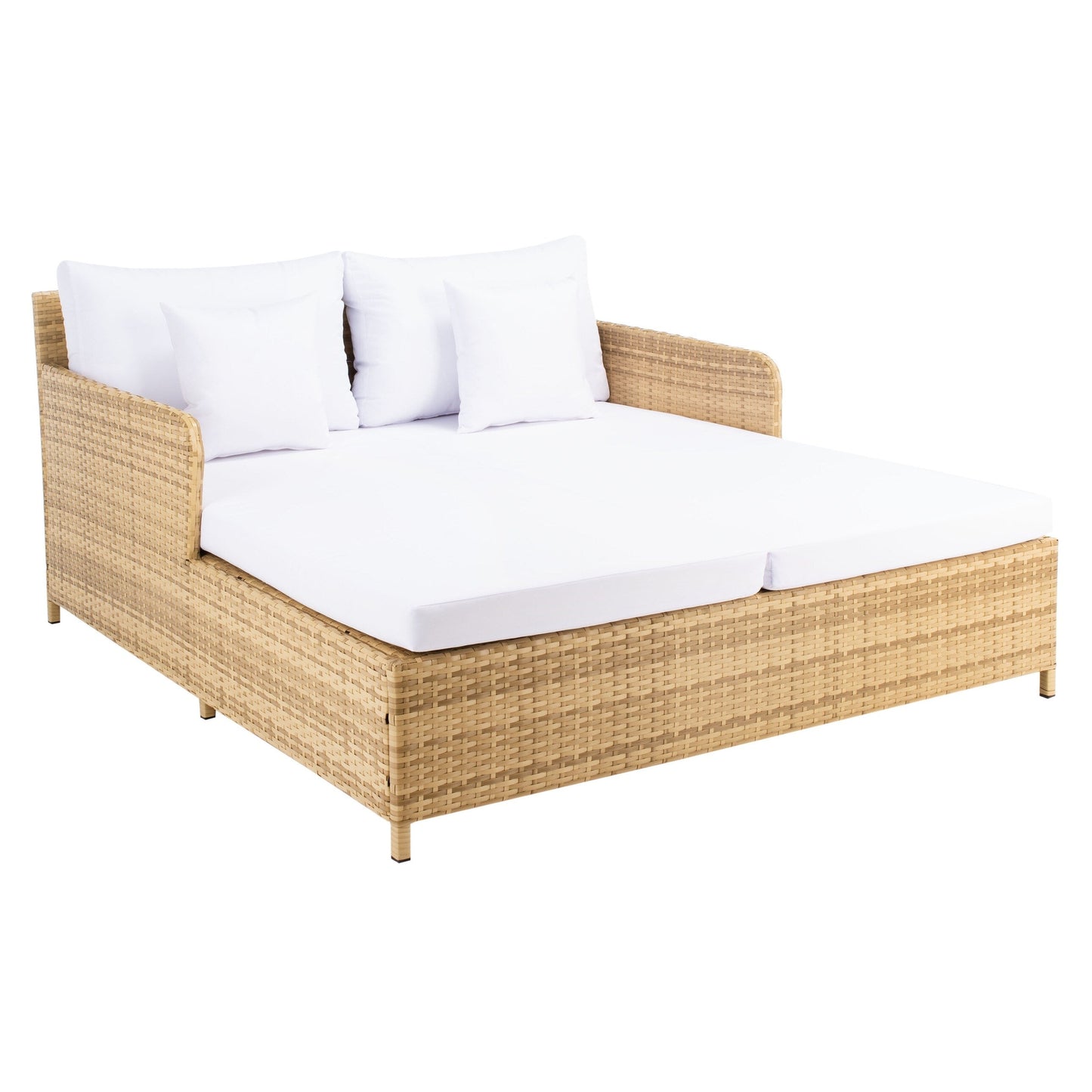SAFAVIEH Lit de jardin Taniyah en osier avec coussins - 135L x 71P x 157H (cm)