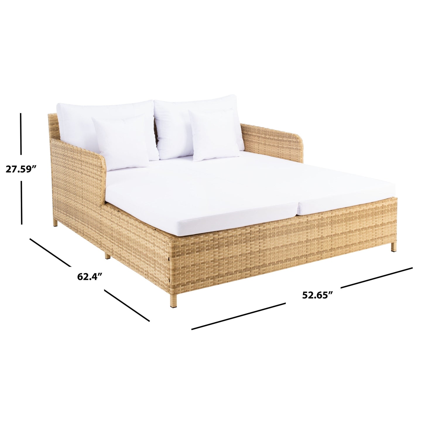 SAFAVIEH Lit de jardin Taniyah en osier avec coussins - 135L x 71P x 157H (cm)