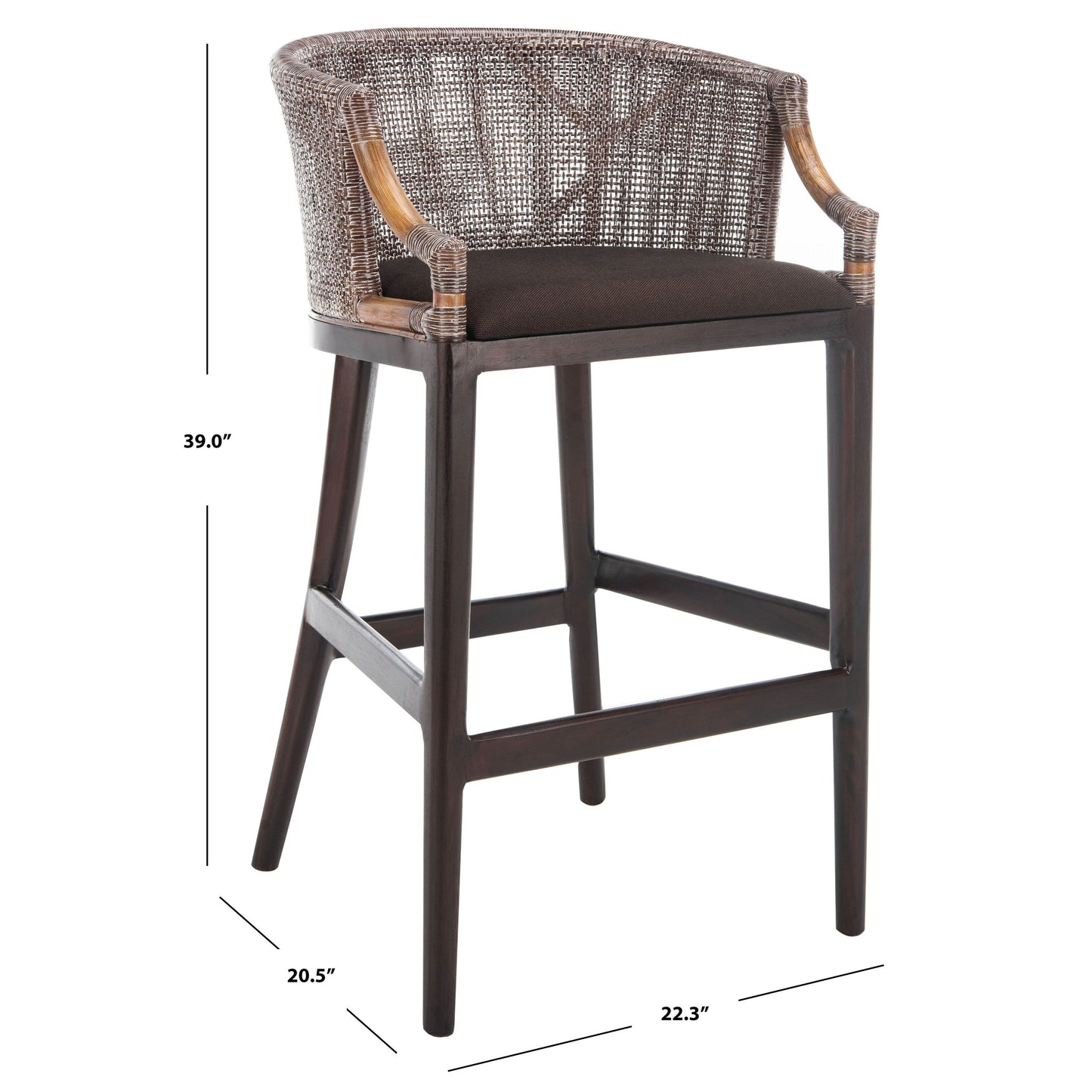 Tabouret de bar en rotin SAFAVIEH Virona de 76 cm (30 pouces) - 56,6 x 52,1 x 99 cm (22,3 L x 20,5 l x 39 h) - 56,6L x 52,1l x 99h