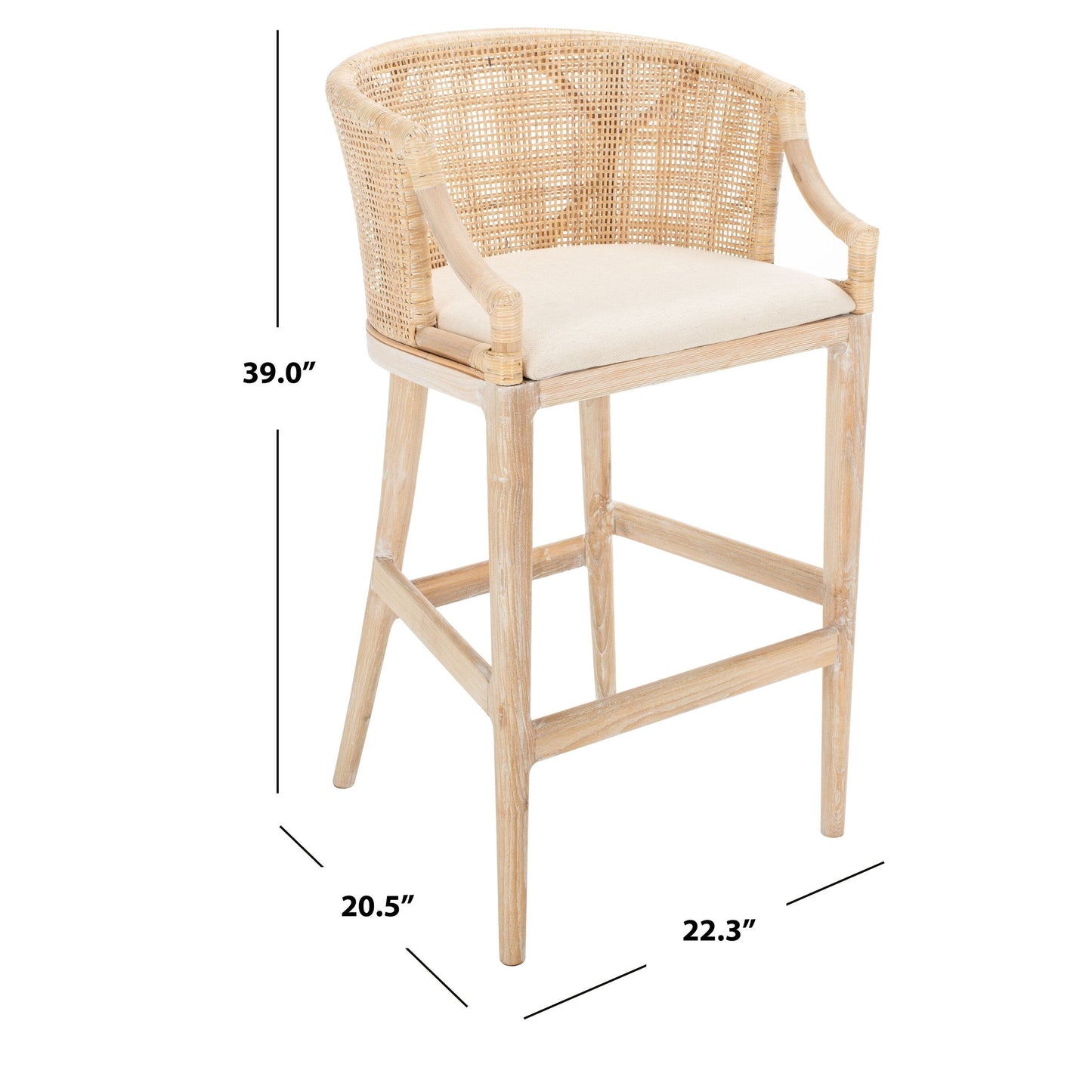 Tabouret de bar en rotin SAFAVIEH Virona de 76 cm (30 pouces) - 56,6 x 52,1 x 99 cm (22,3 L x 20,5 l x 39 h) - 56,6L x 52,1l x 99h