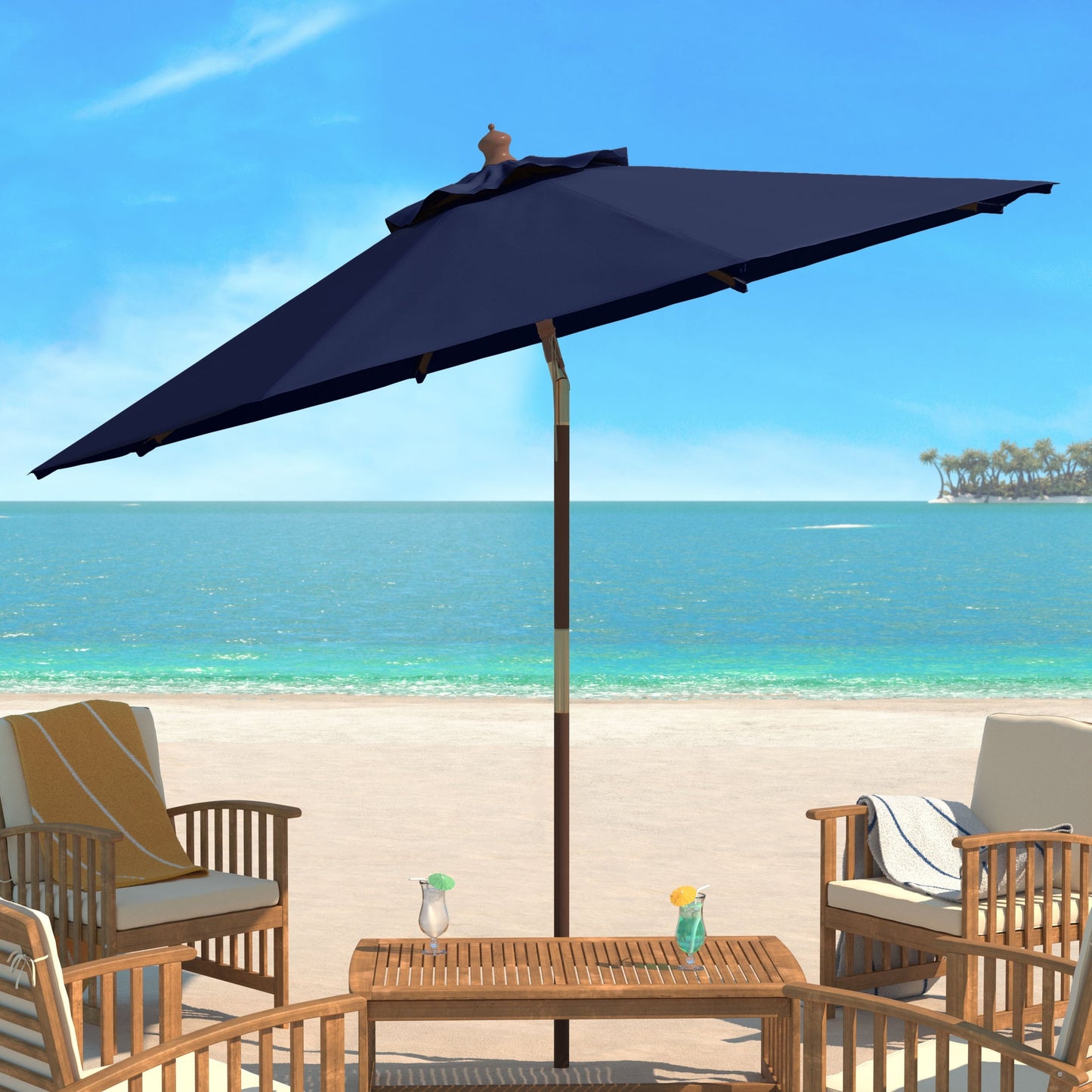 Parasol d'extérieur en bois Zlatana de 2,7 m (9 pieds) de SAFAVIEH