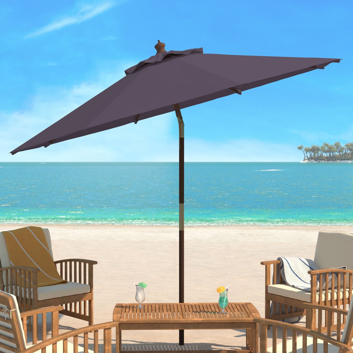Parasol d'extérieur en bois Zlatana de 2,7 m (9 pieds) de SAFAVIEH