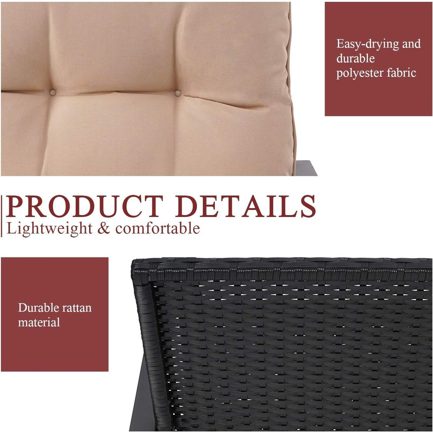 Ensemble de bistro à balançoire de patio extérieur SUNCROWN en métal noir, 3 pièces